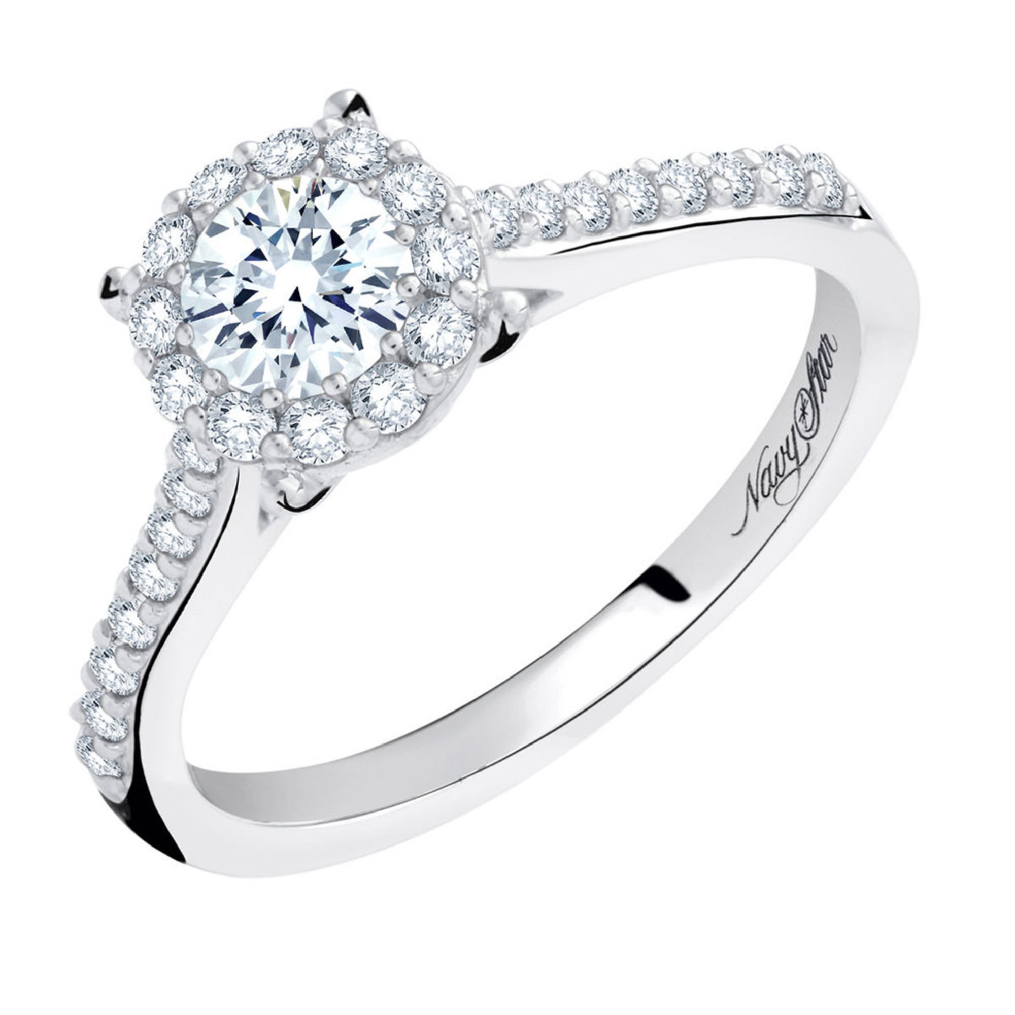 Navy Star 7/8 Cttw Halo Ring, 14k White Gold Diamond Rings