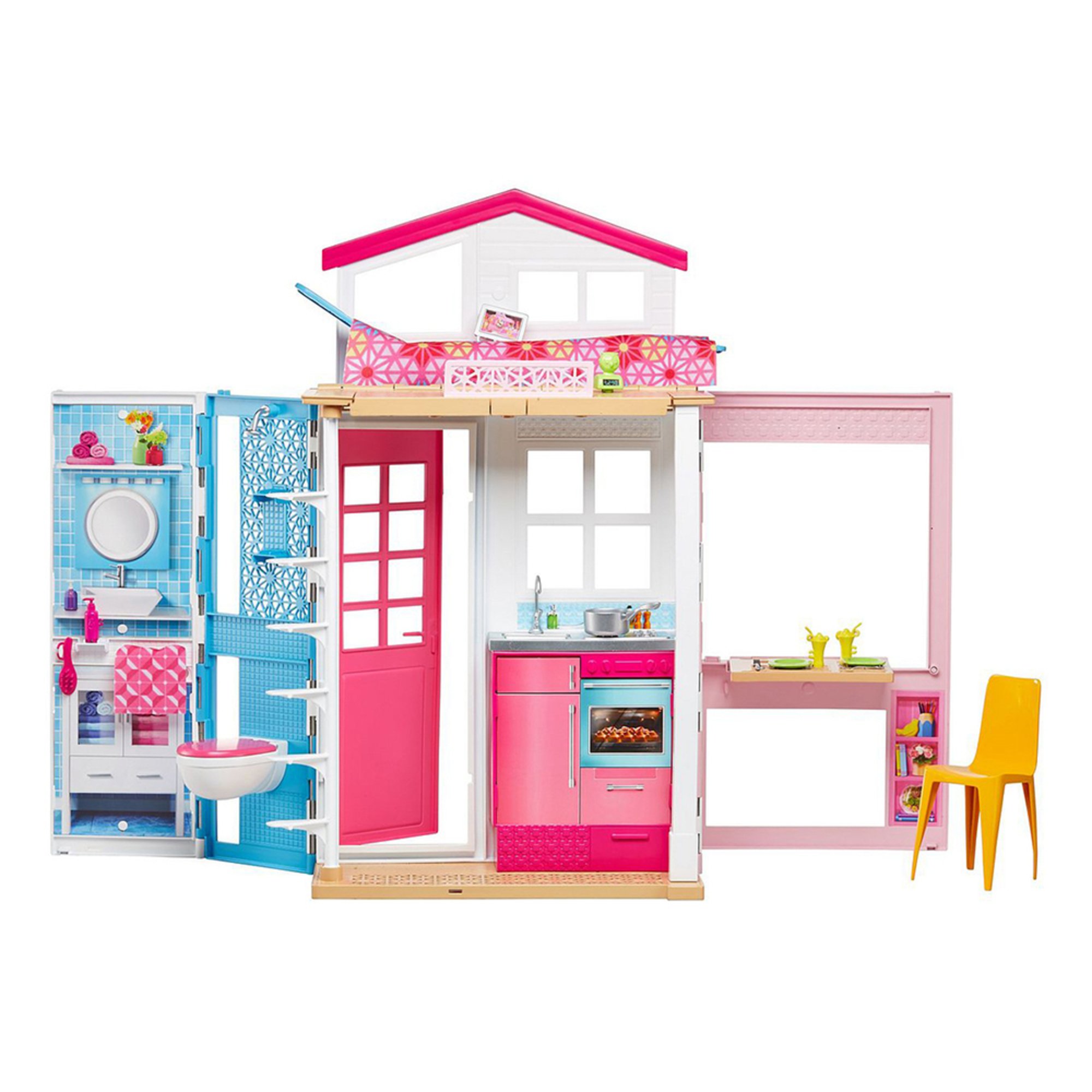 Kids Wooden Doll House DIY Barbie Kit Play Dollhouse Bedroom Set With Furniture