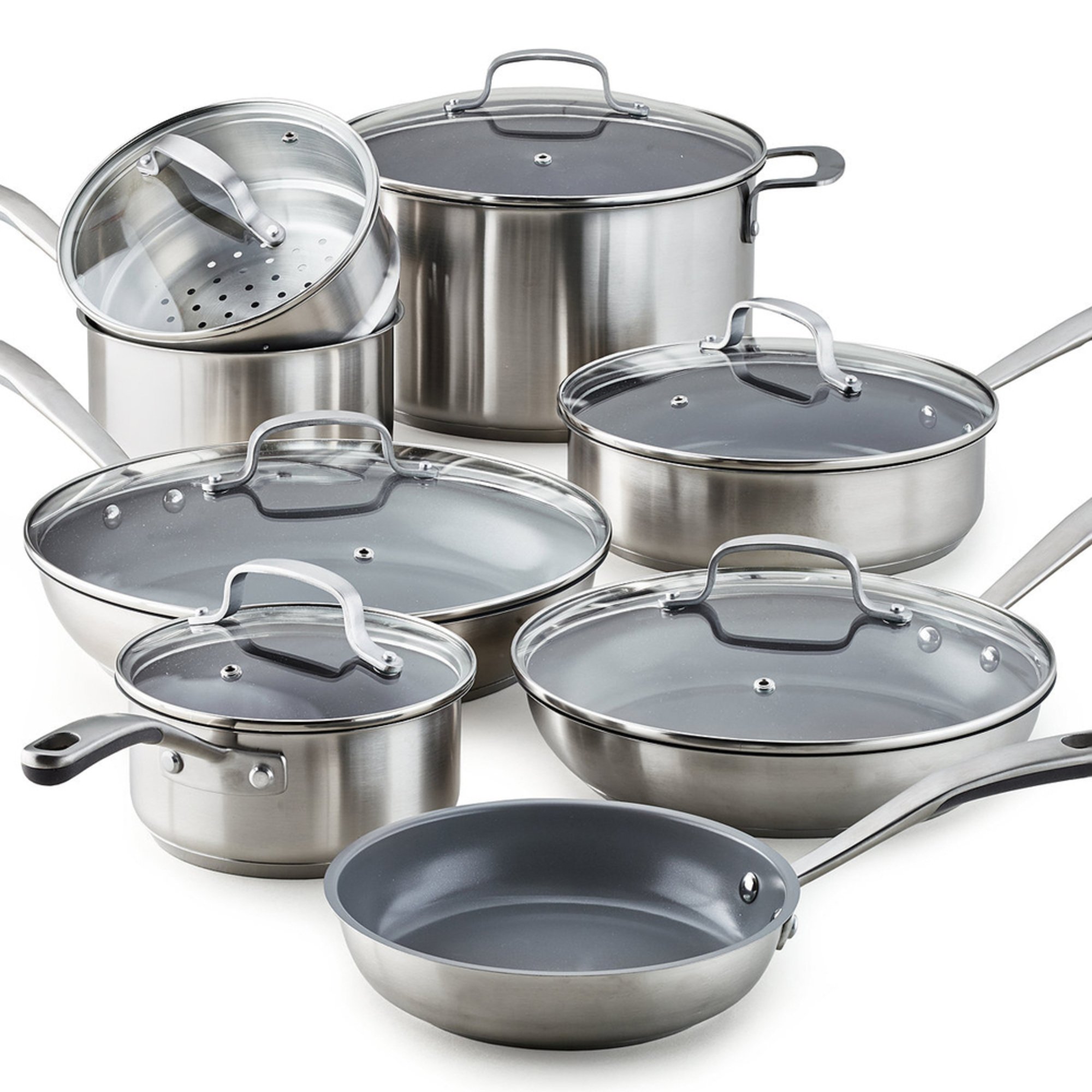 silver pots and pans set