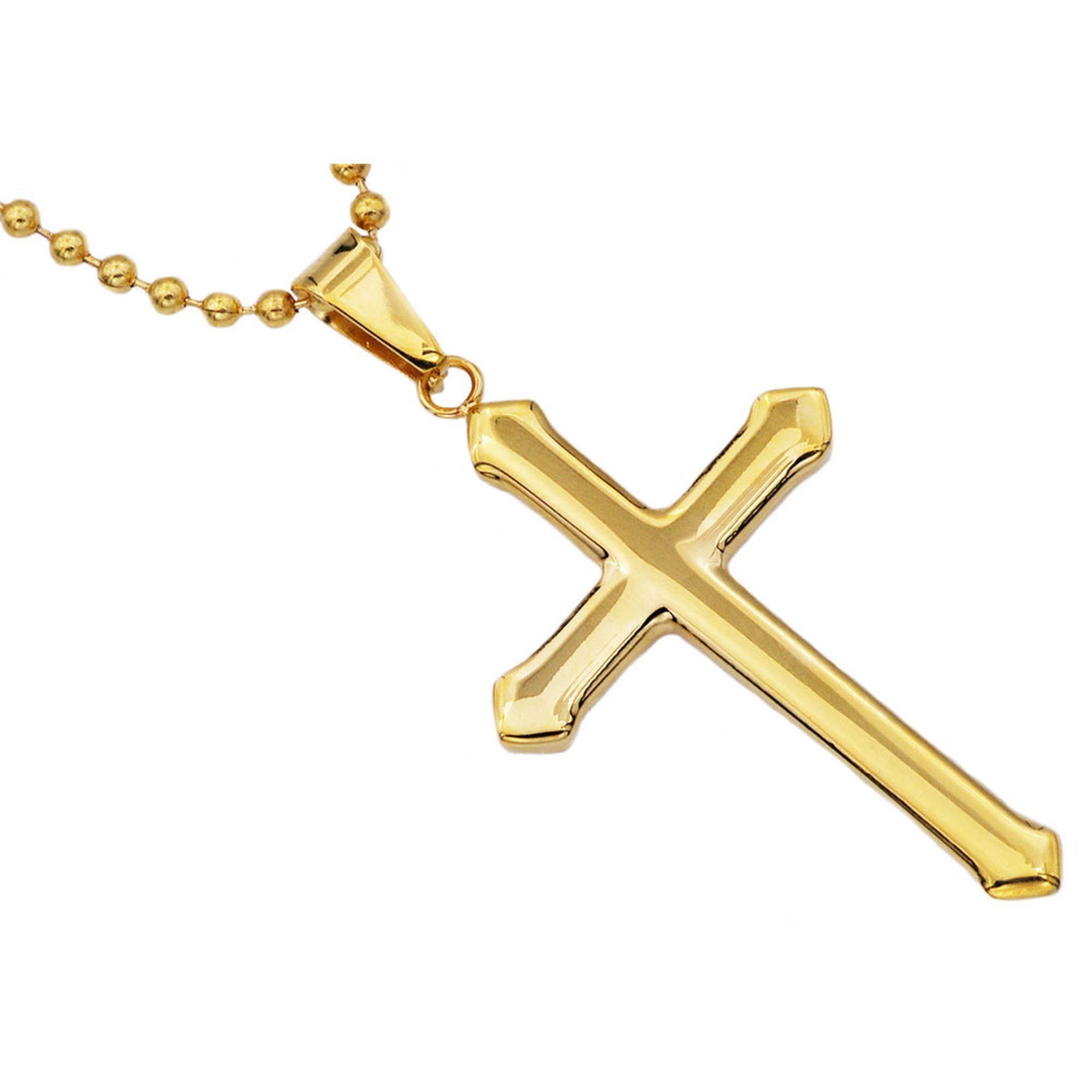 Blackjack Men's Gold Plated Stainless Steel Cross Pendant With 24" Bead