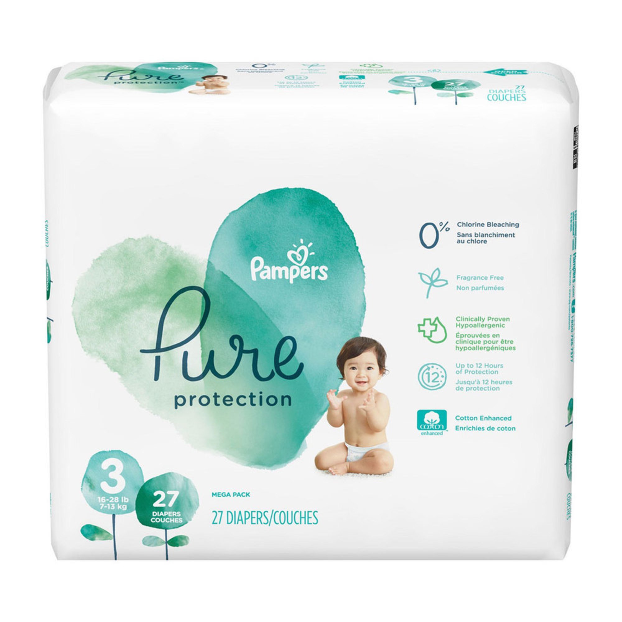 Pampers Pure Mega Size 3, 27count Disposable Diapers Baby, Kids