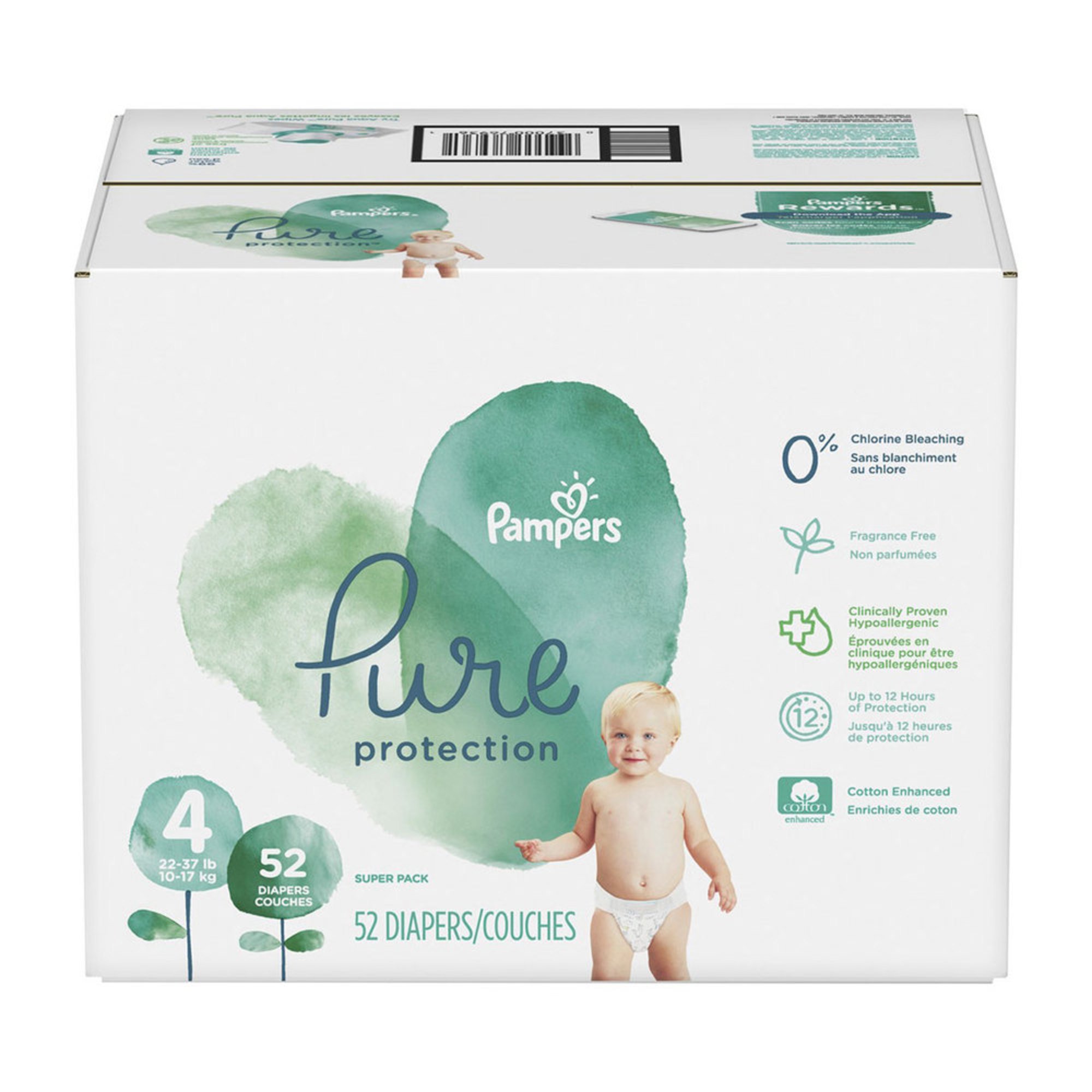 Pampers Pure Protection Superpack 52count Diapers, Size 4