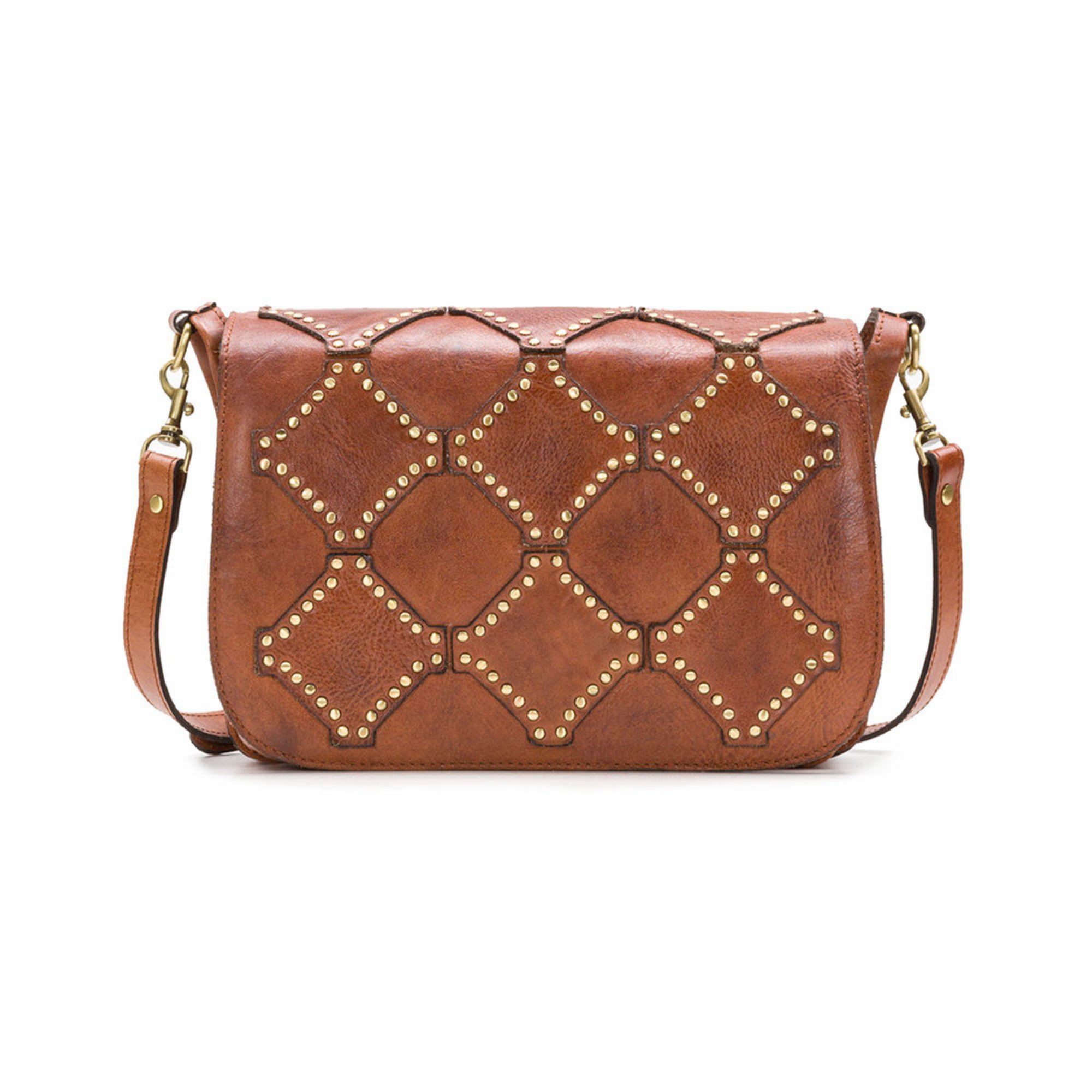Patricia Nash Diamond Stud Positano Square Saddle Bag Toast Crossbody Messenger Bags 0