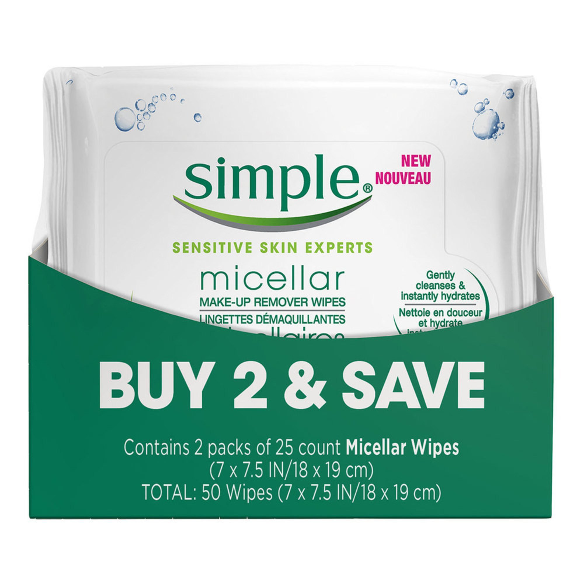 Simple Micellar Wipes (twin Pack) 50ct Cleansing Wipes Beauty