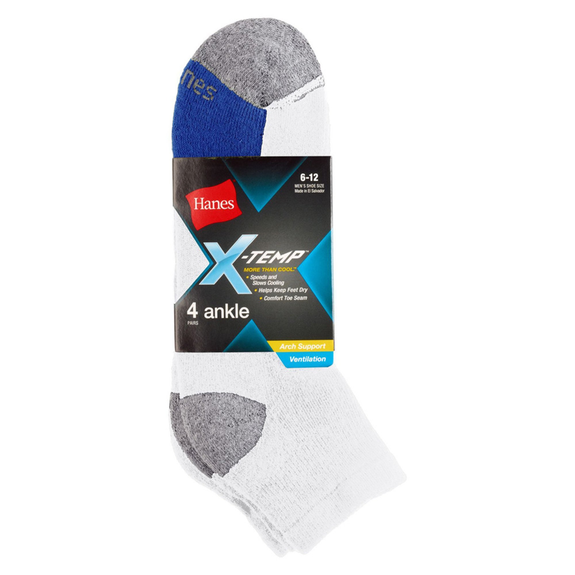 Hanes 516 4 Wht Blu Xtemp 4pk Quarter Socks White/blue Casual