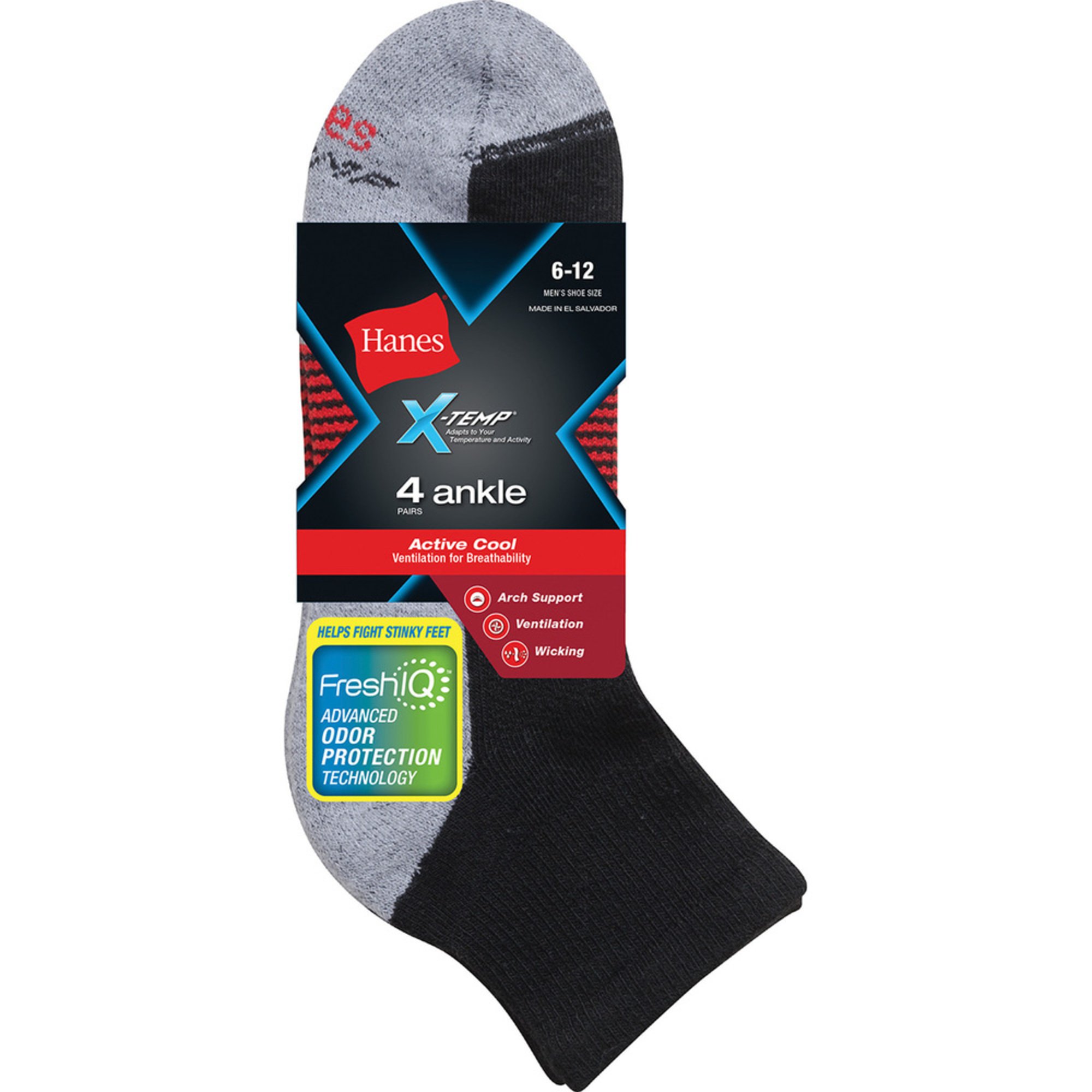 Hanes Xtemp 4pk Quarter Socks Black/red Casual & Dress Socks
