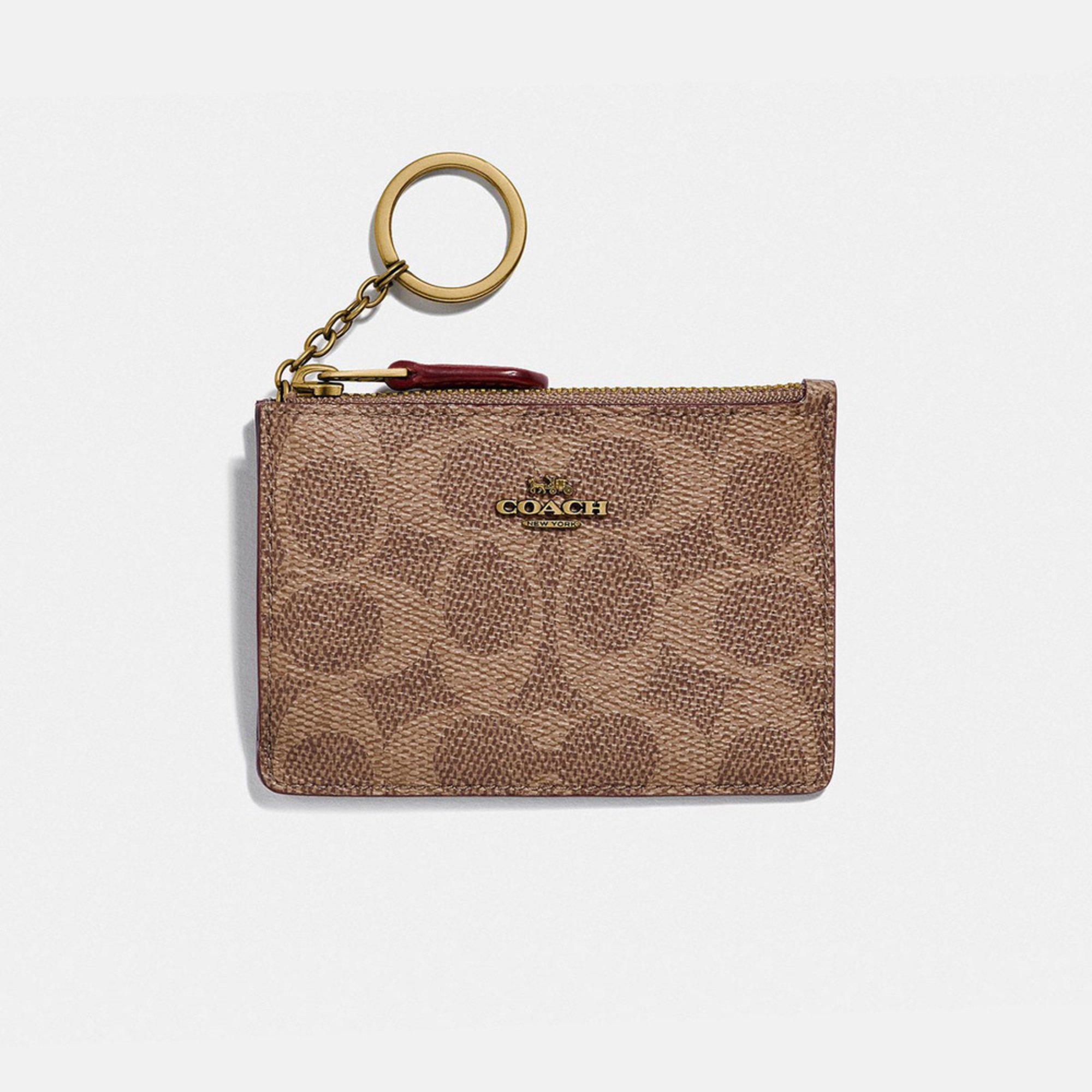 Coach Colorblock Coated Canvas Signature Mini Id Skinny Tan/rust/brass