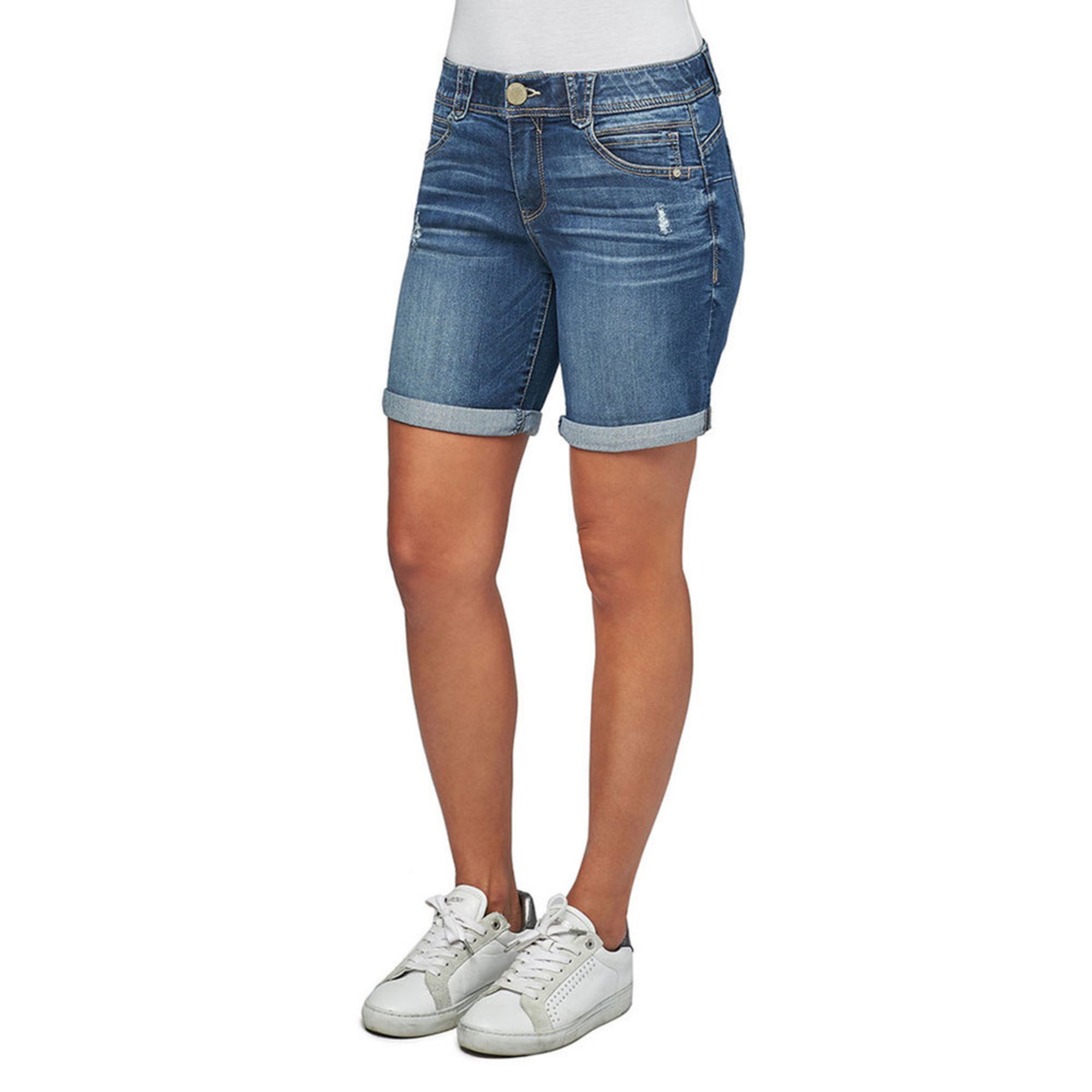 women's destructed denim shorts