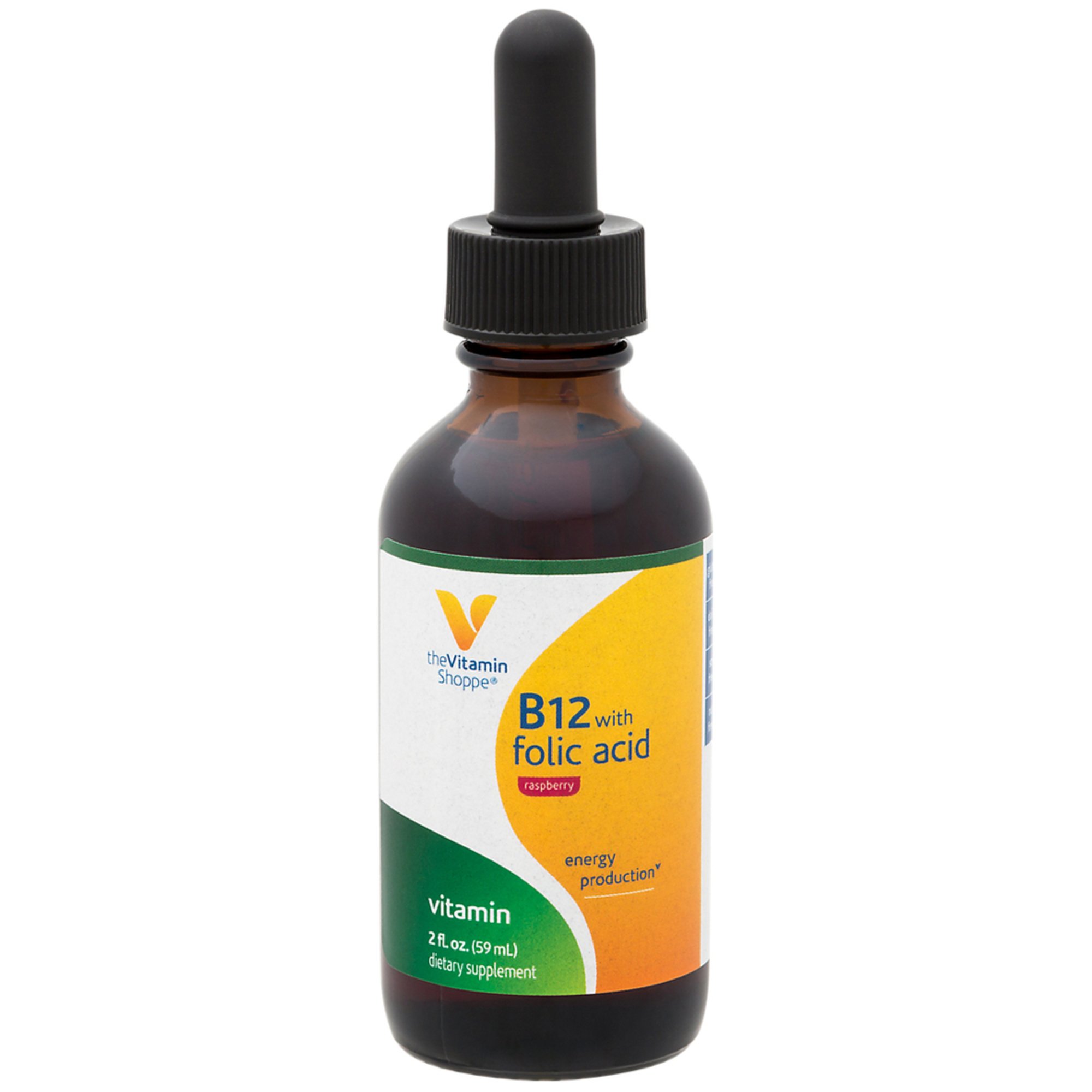 The Vitamin Shoppe B12 With Folic Acid Raspberry Liquid Supplement, 2