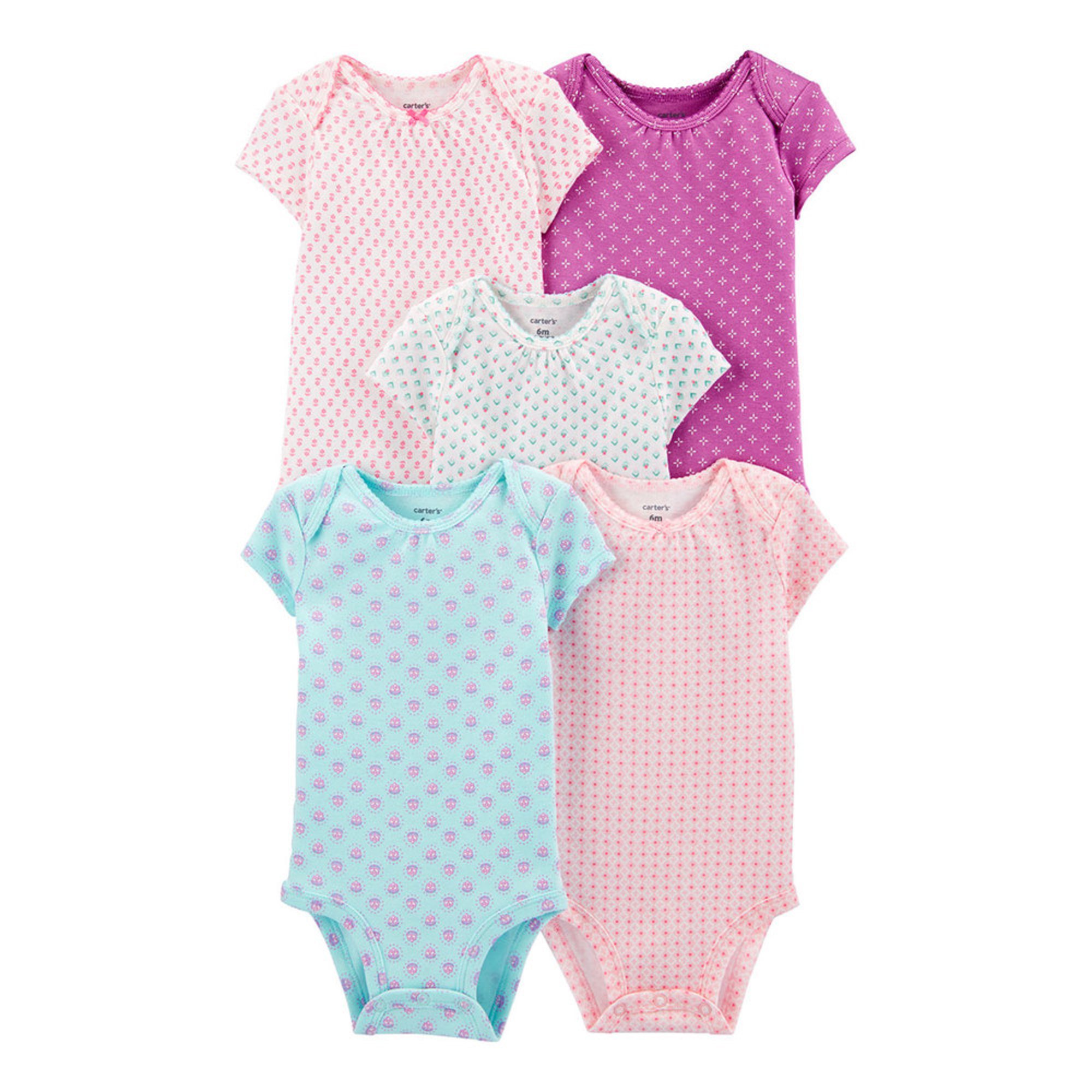 Carters Baby Girls 5 Pack Flowers Original Bodysuits - 
