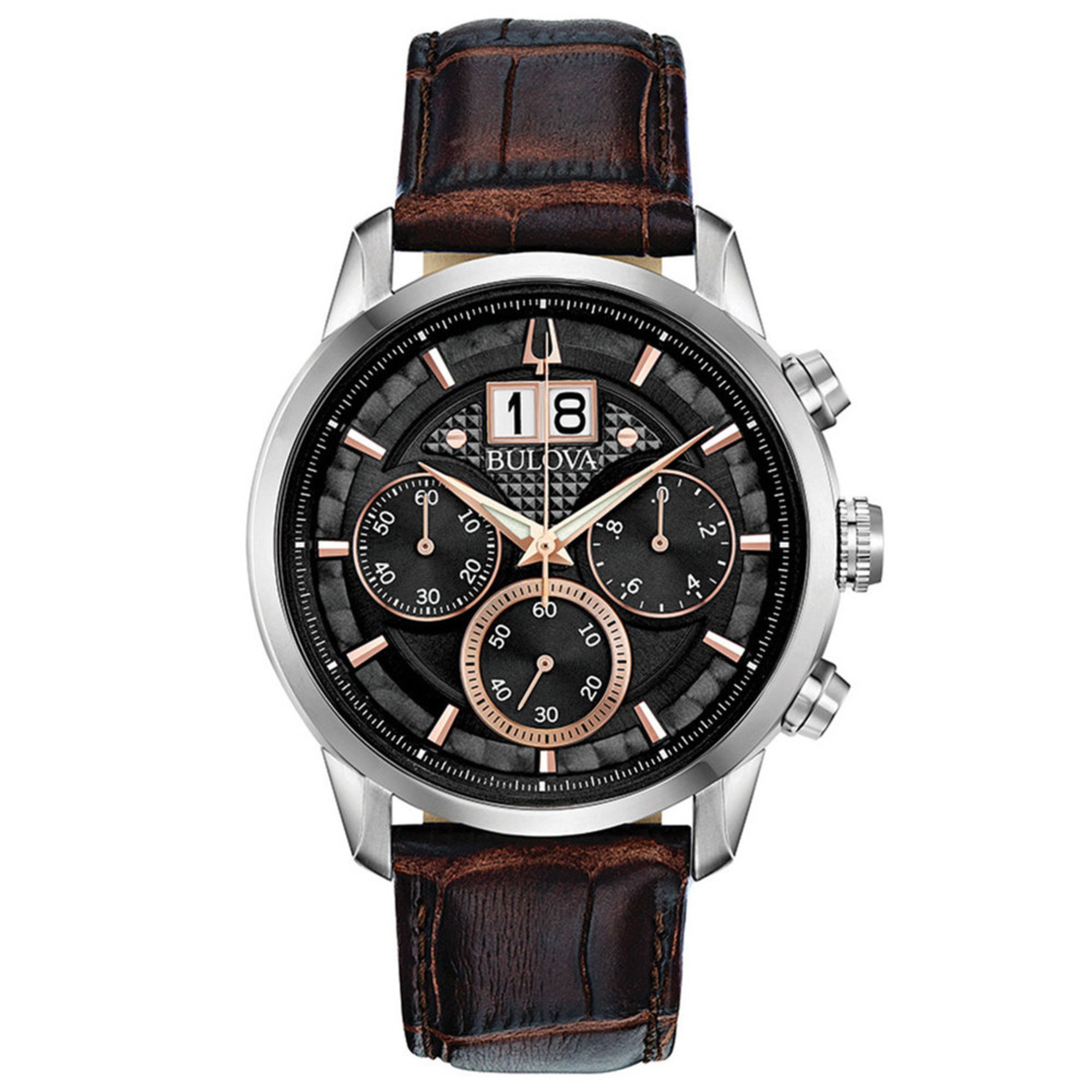 Bulova Men's Sutton Classic Brown Leather Strap Watch, 44mm Men's