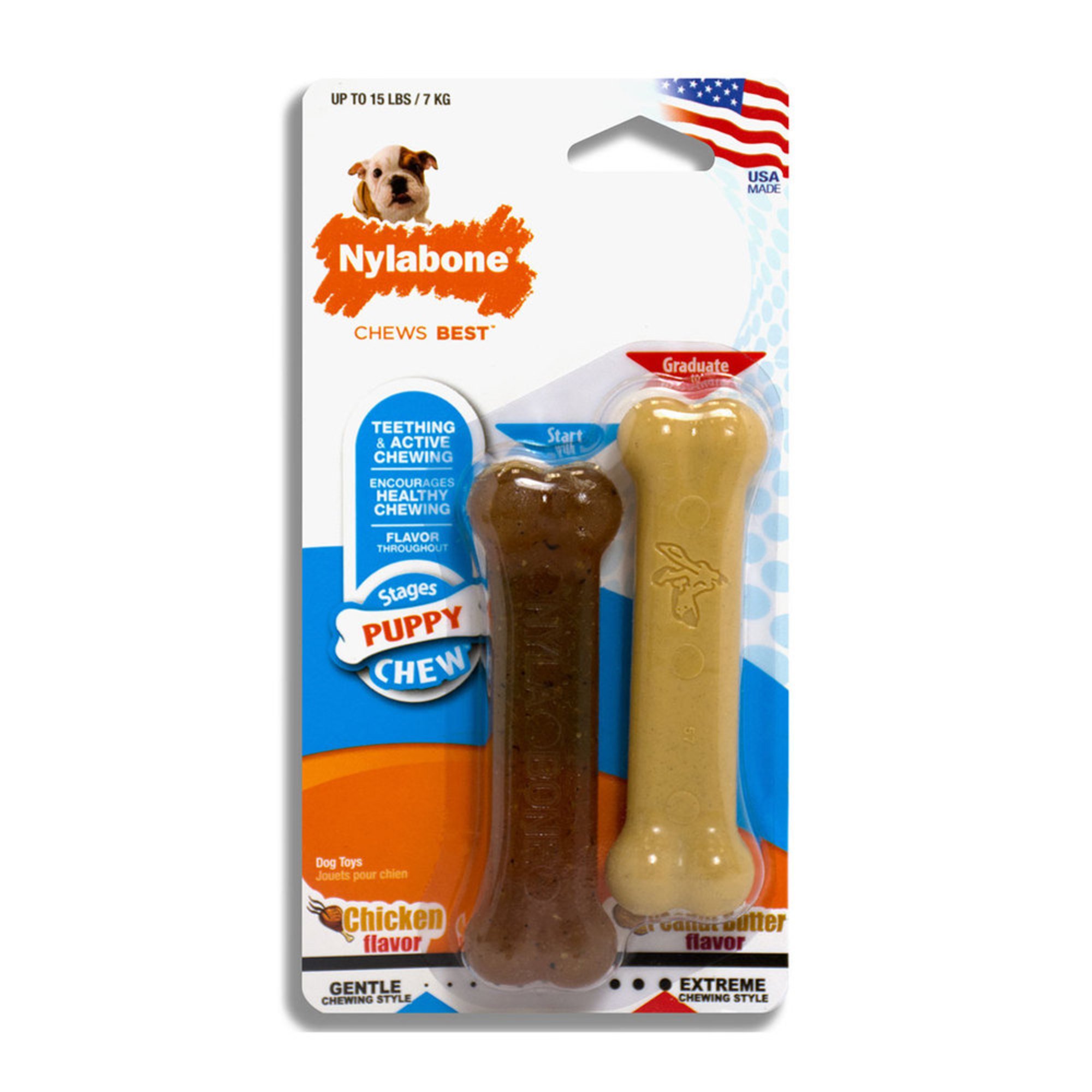 Nylabone Puppy Chew Power Chew Peanut Butter Bone Twin Pack Dog