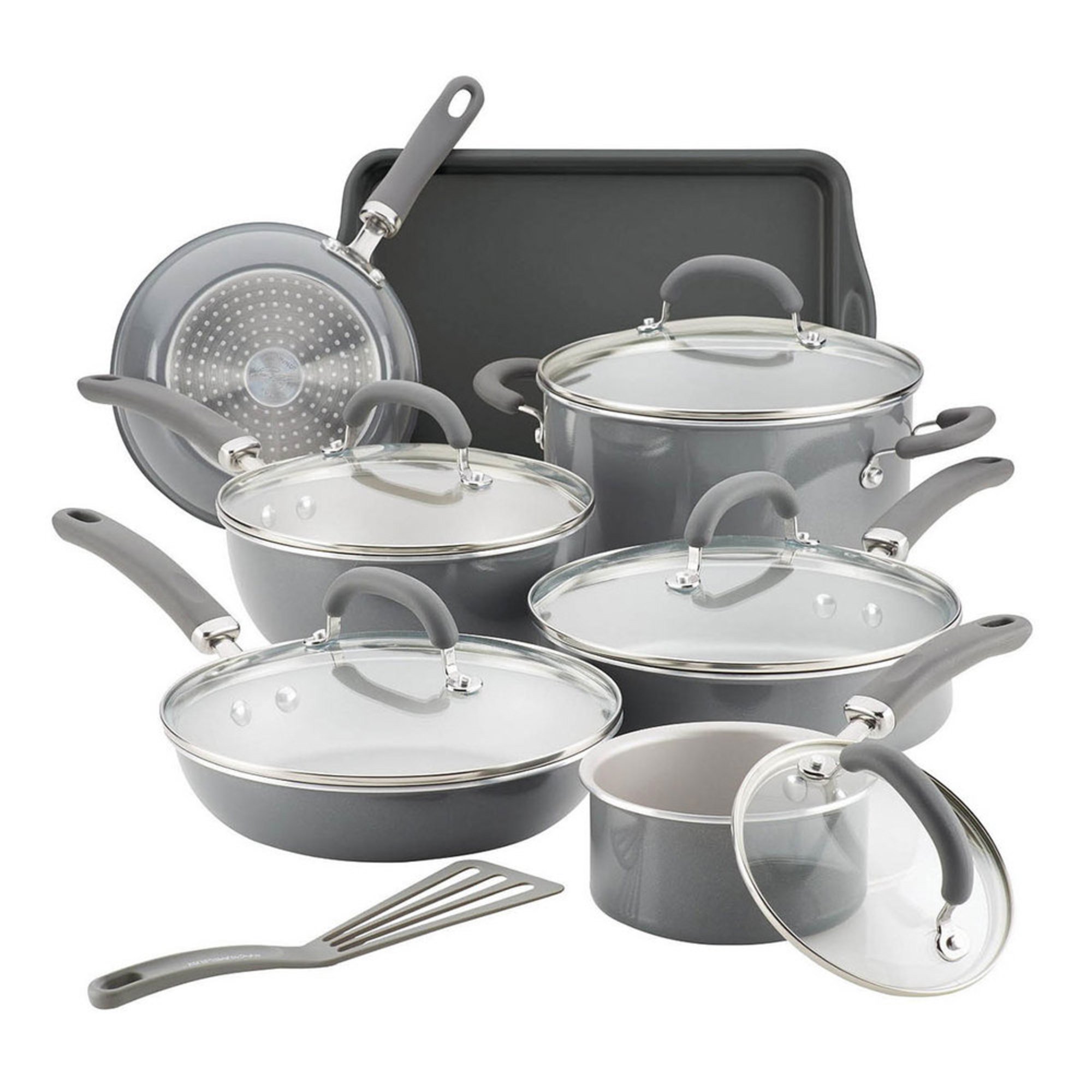 Rachael Ray Create 13-piece Porcelain Cookware Set, Grey Shimmer