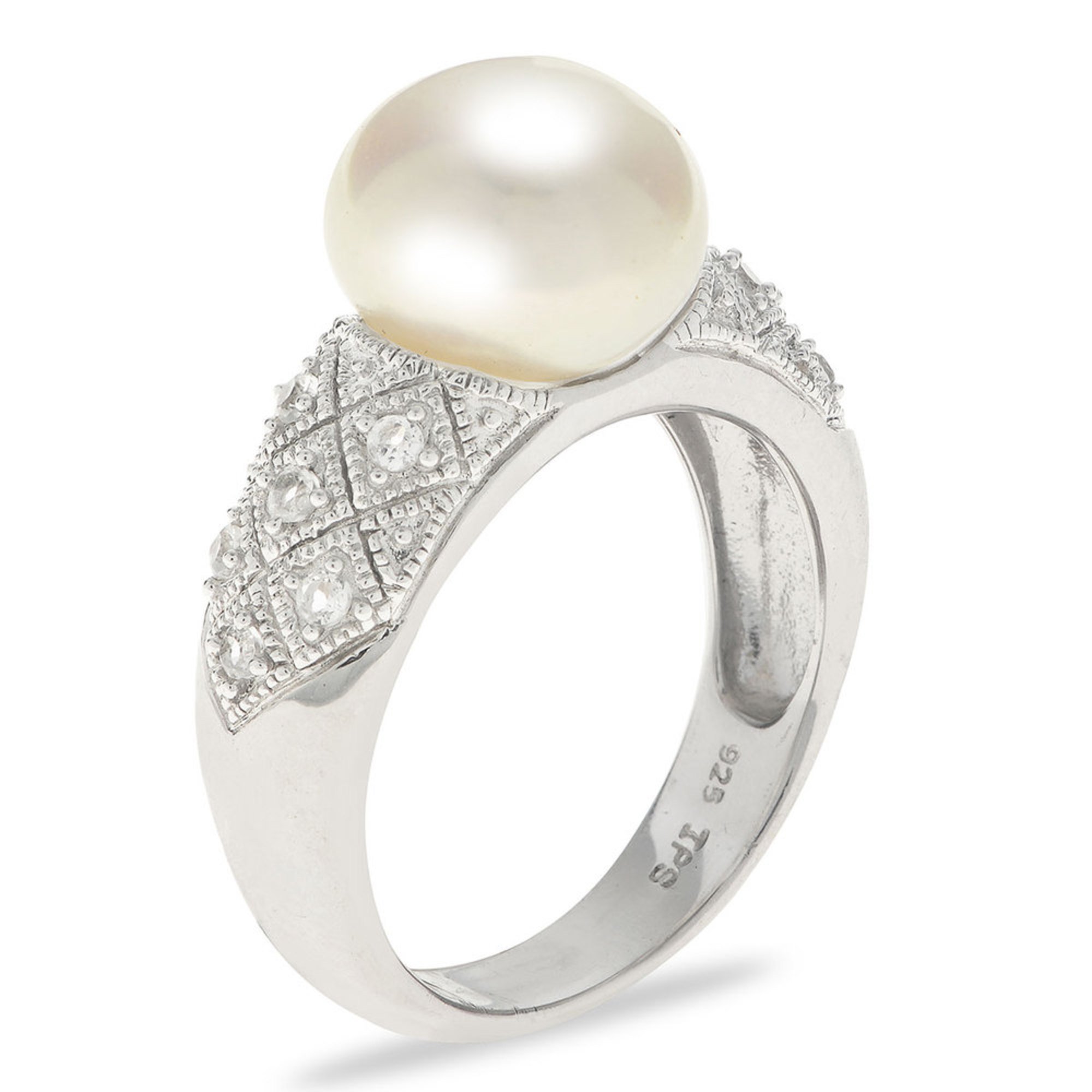 Imperial Pearl Freshwater Cultured Pearl And White Topaz Ring, Sterling ...