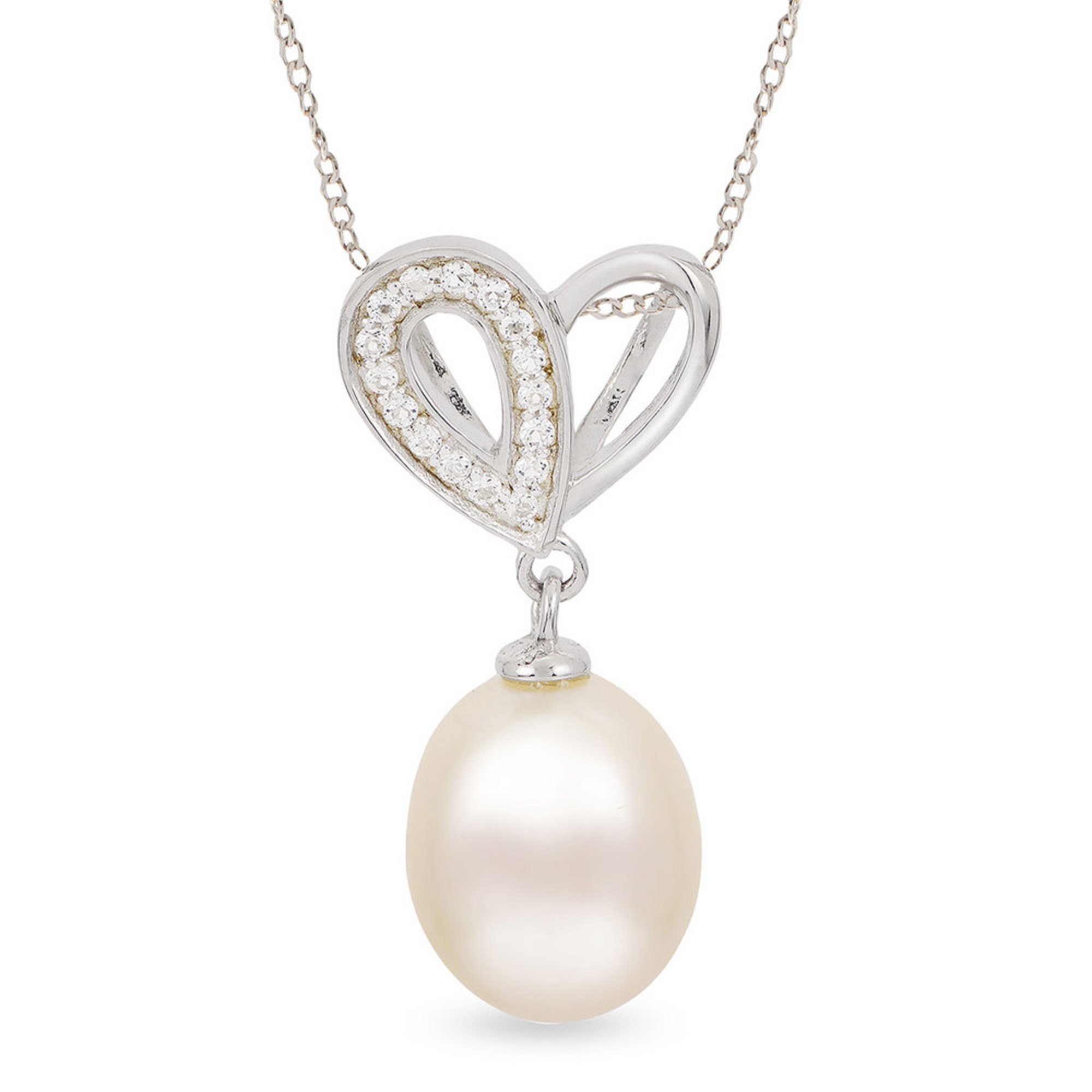 Imperial Pearl Freshwater Cultured Pearl And White Topaz Heart Pendant