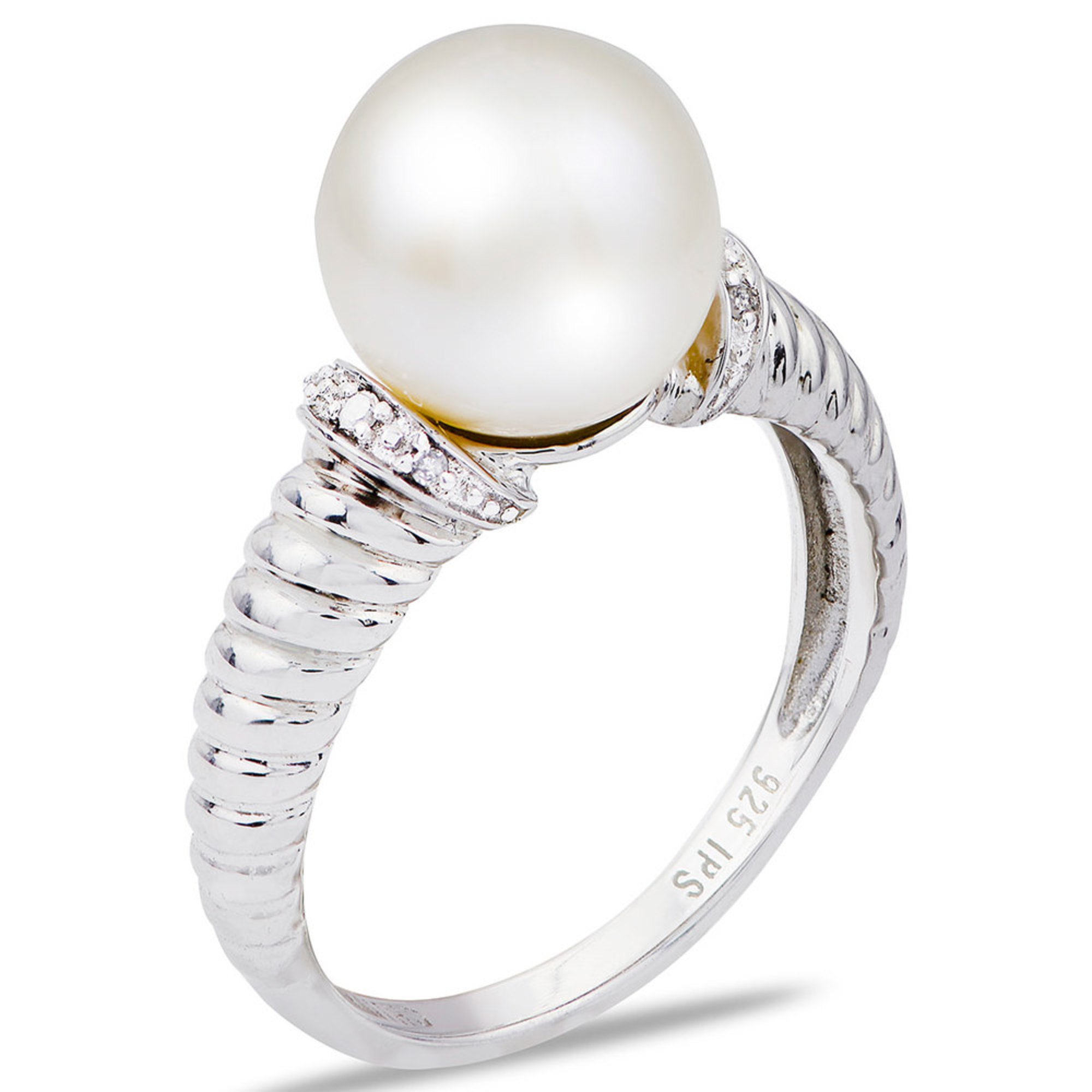 Imperial Pearl Freshwater Cultured Pearl And Diamond Ring, Sterling