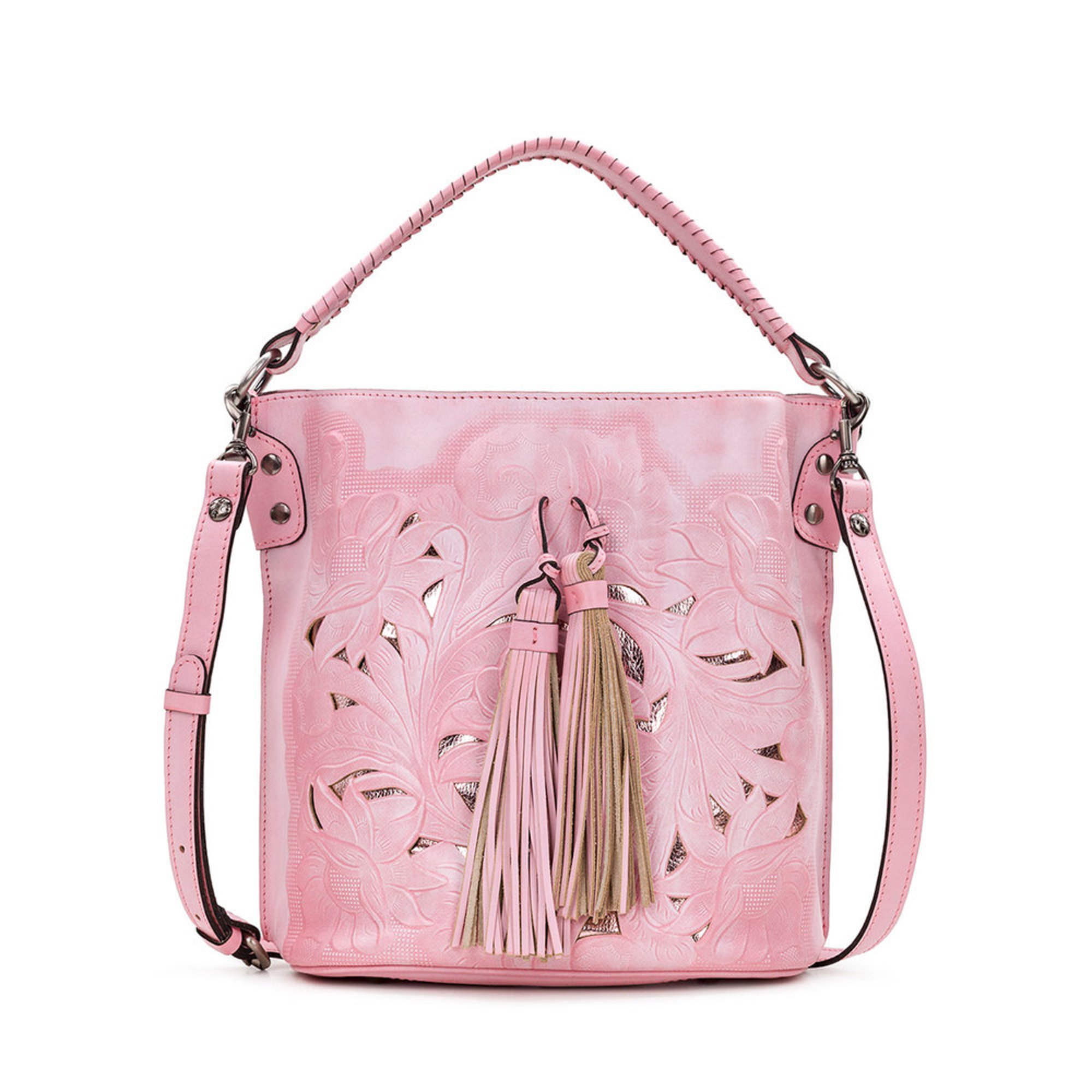 Patricia Nash White Waxed Tooled Otavia Bucket Crossbody & Messenger