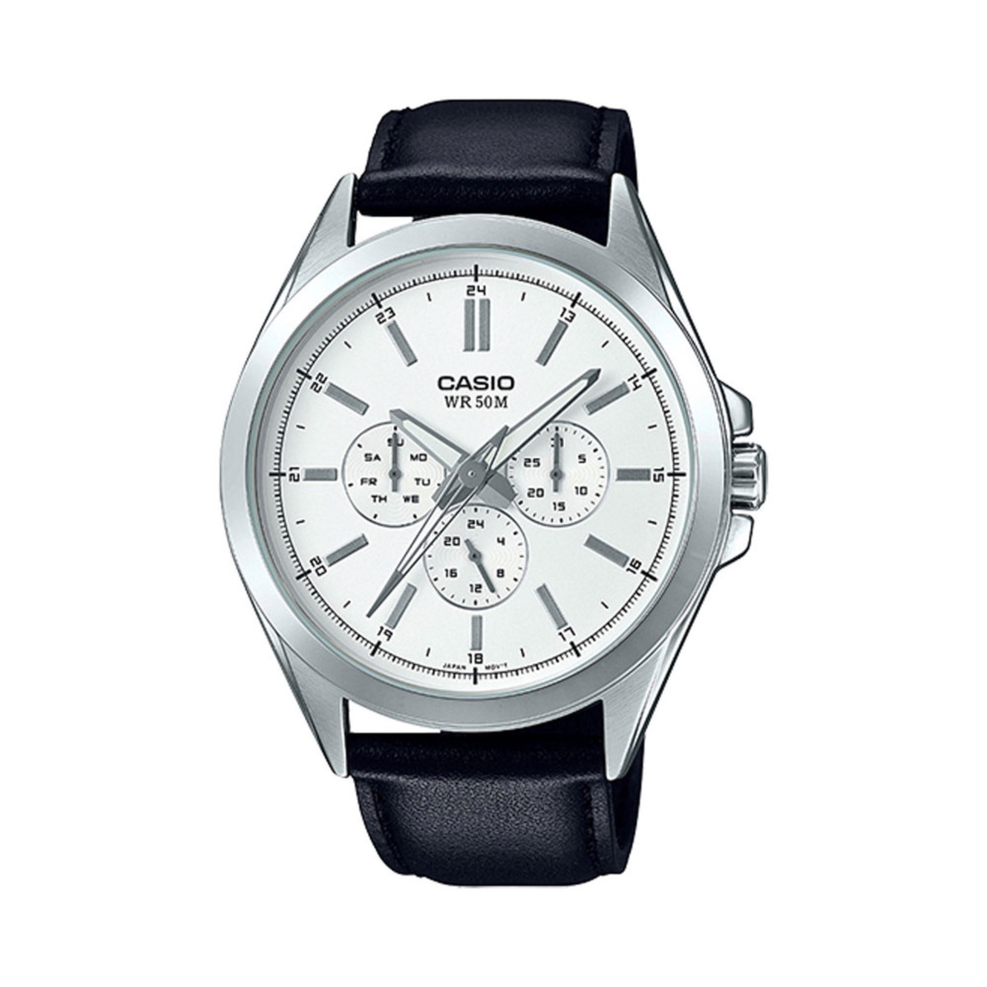 Casio Men's White Dial/black Leather Strap Watch, 47.7mm | Men's Watches | Accessories - Shop ...