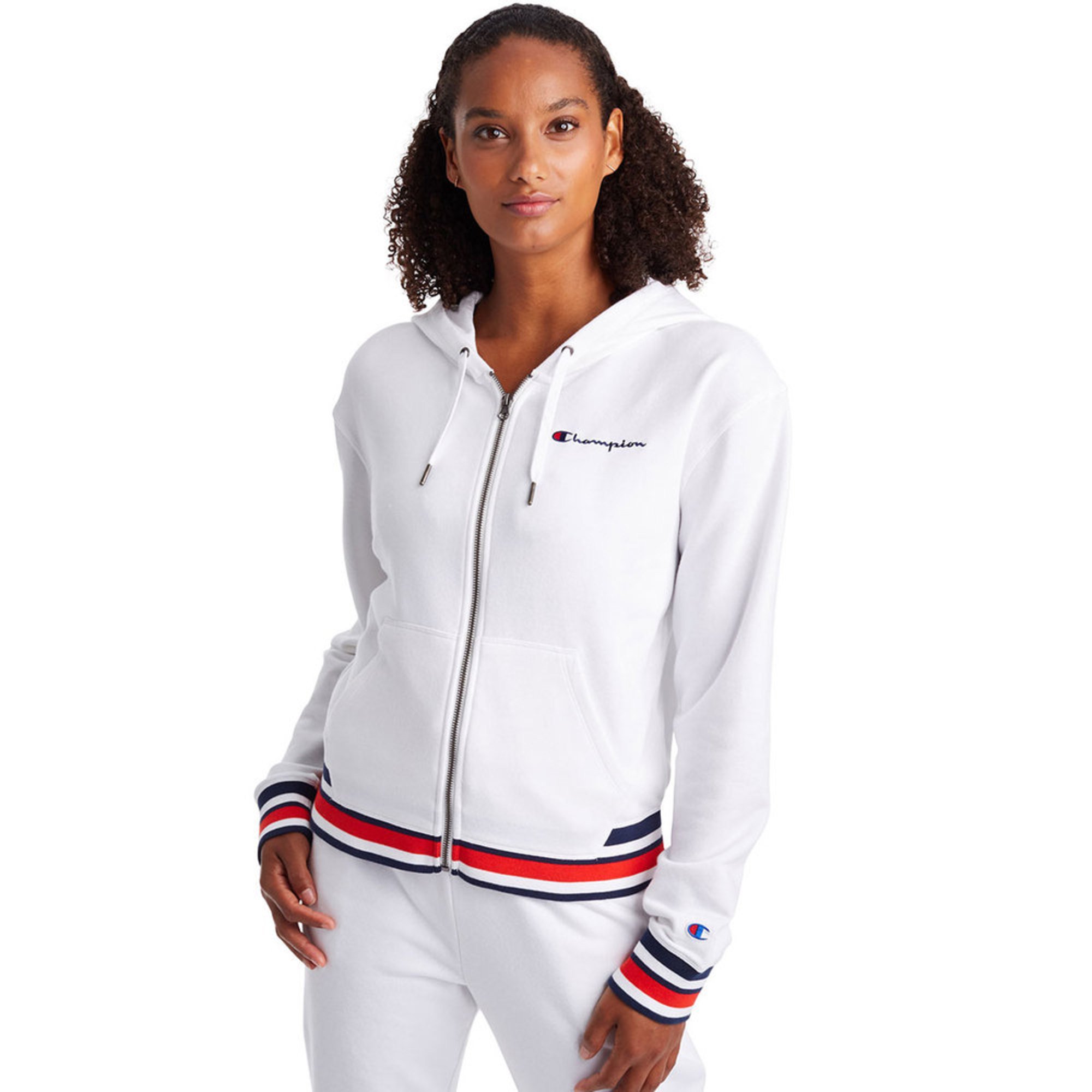 white champion zip up jacket