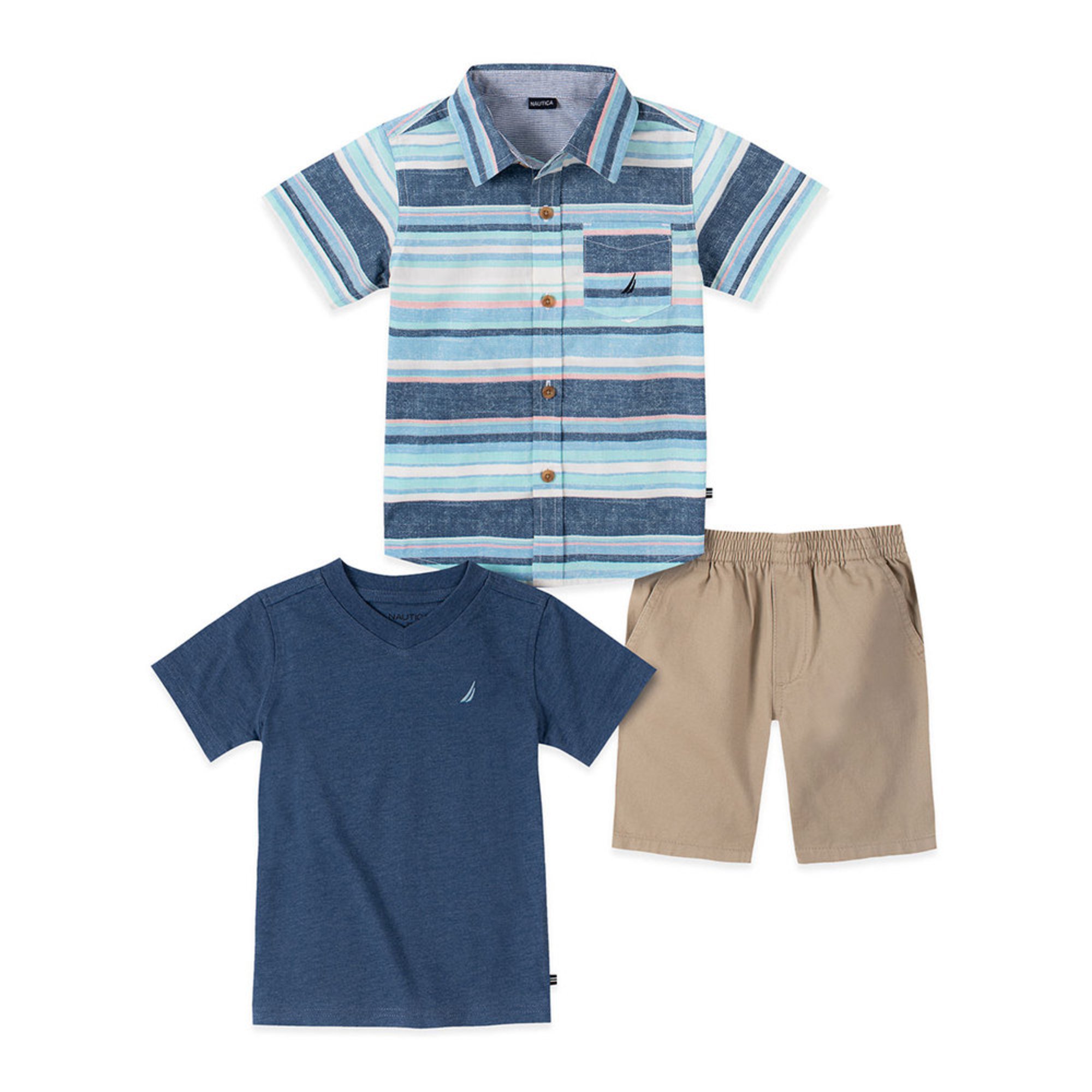 Nautica Baby Boys 3 piece Striped Woven Shorts Set Baby Boys Sets Nautica Baby Boys 3 piece Striped Woven Shorts Set Baby Boys Sets