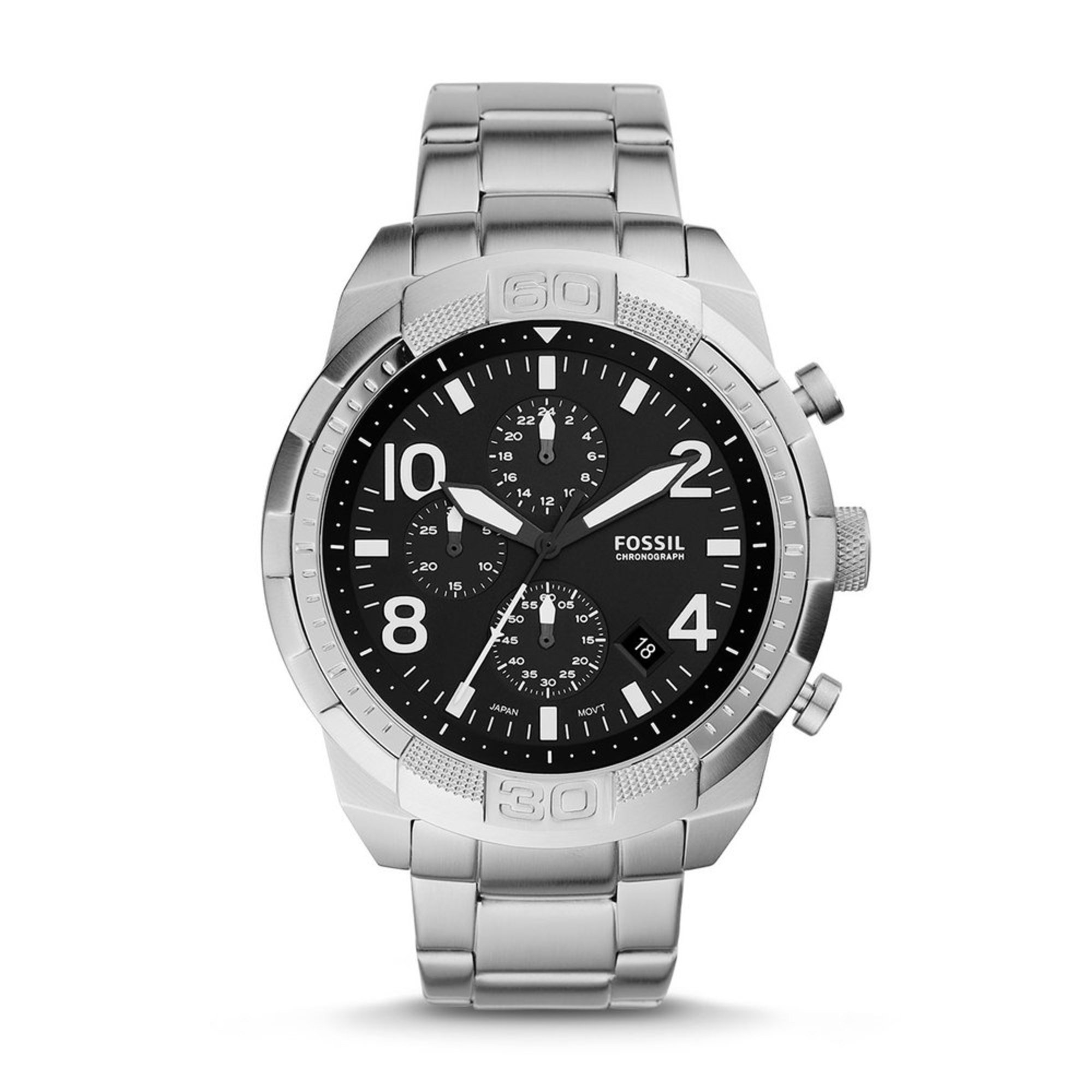 fossil chronograph silver dial men's watch