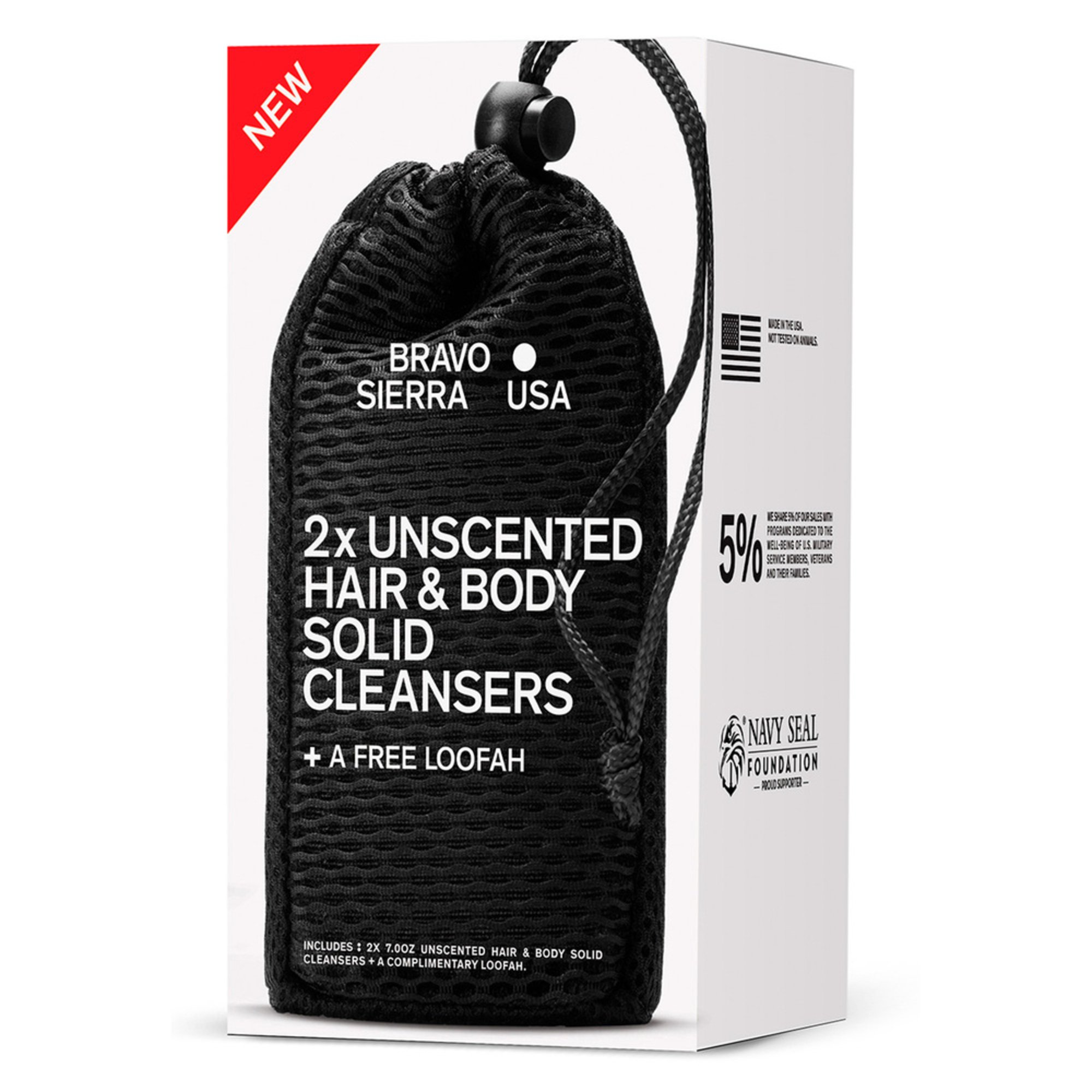 Bravo Sierra Hair And Body Solid Cleanser Unscented 2ct W/ Loofah