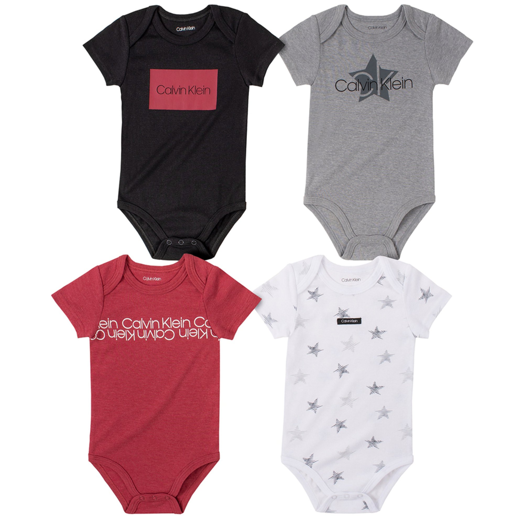 Calvin Klein Baby Boy Short Sleeve Star 4 Pack Bodysuit Set Baby Boys