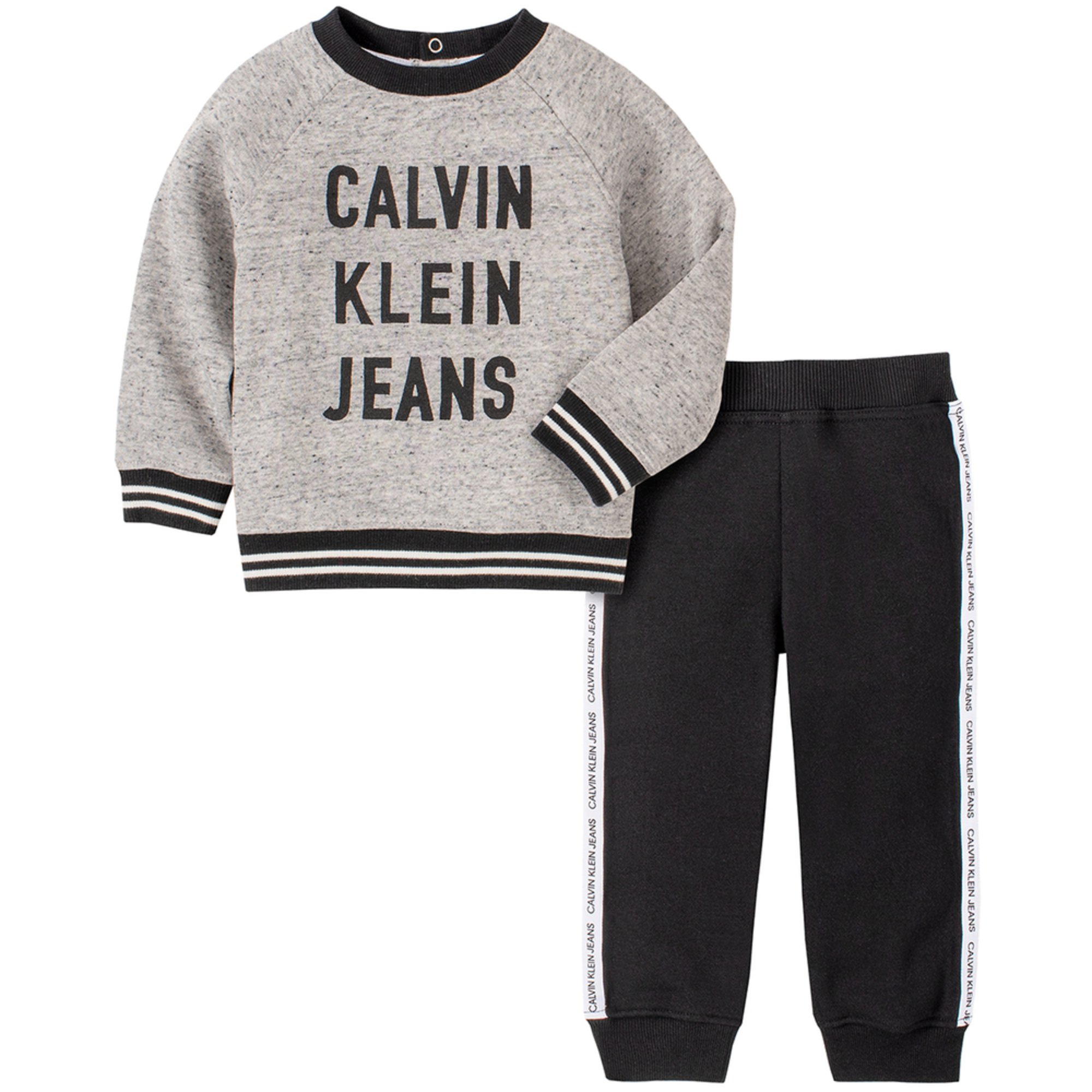 Calvin Klein Baby Boy Long Sleeve Marled Crew Neck Pullover With Jogger