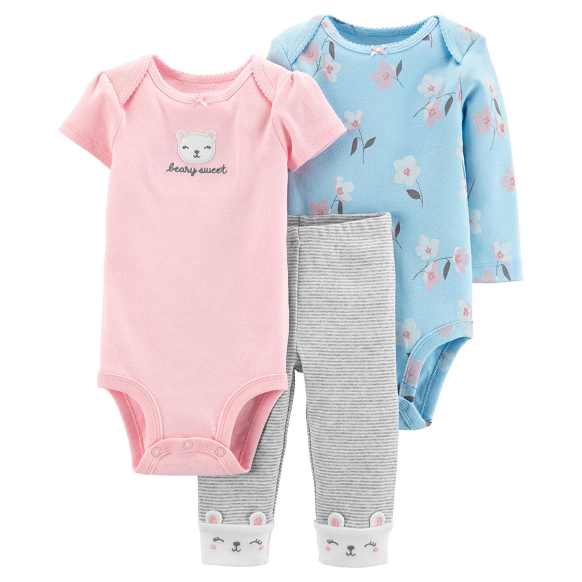 Carter's Baby Girls' Short, Long Sleeve Bodysuit, And Pant Character 3