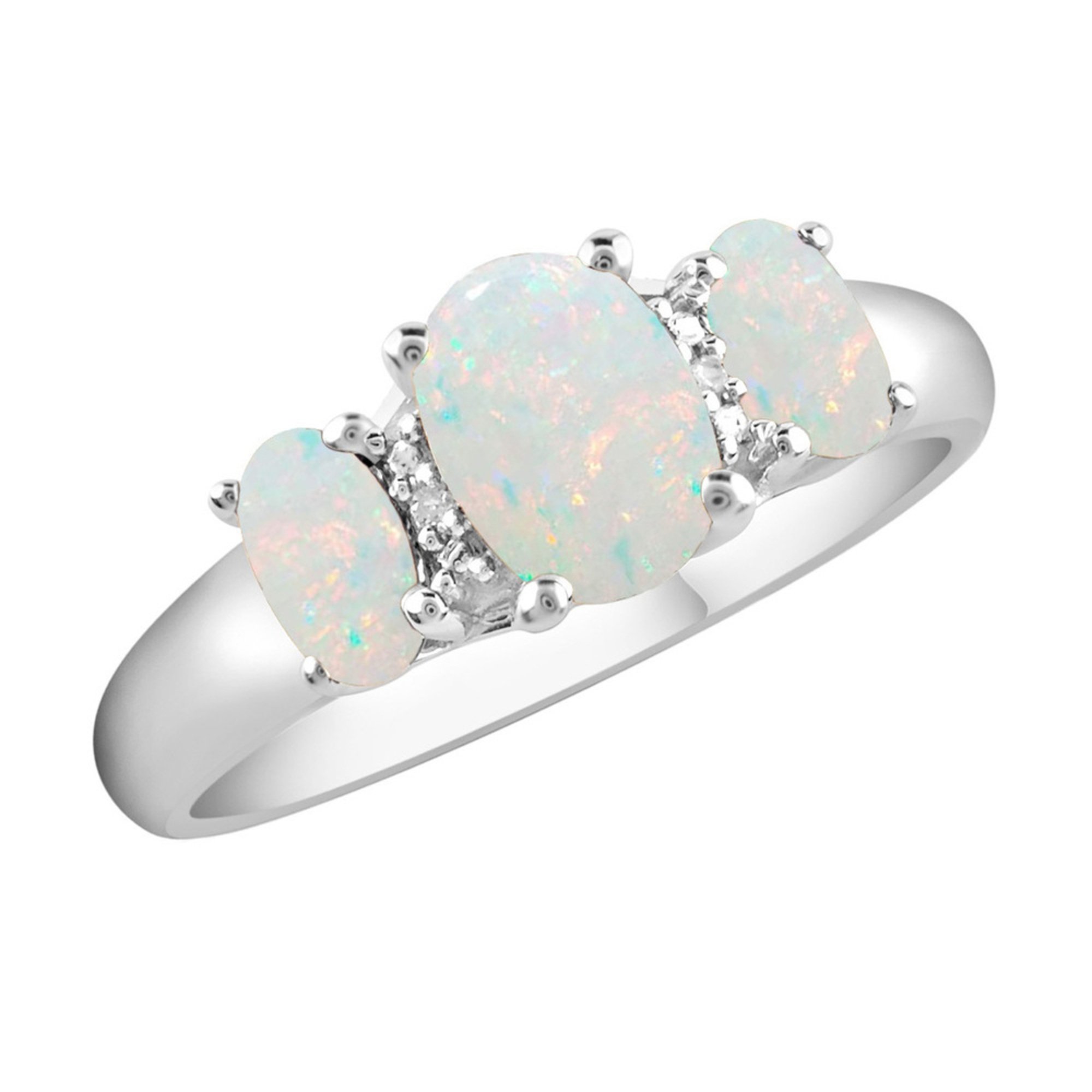 Sterling Silver Created Opal 3 Stone Ring | Gemstones Fine Jewelry ...