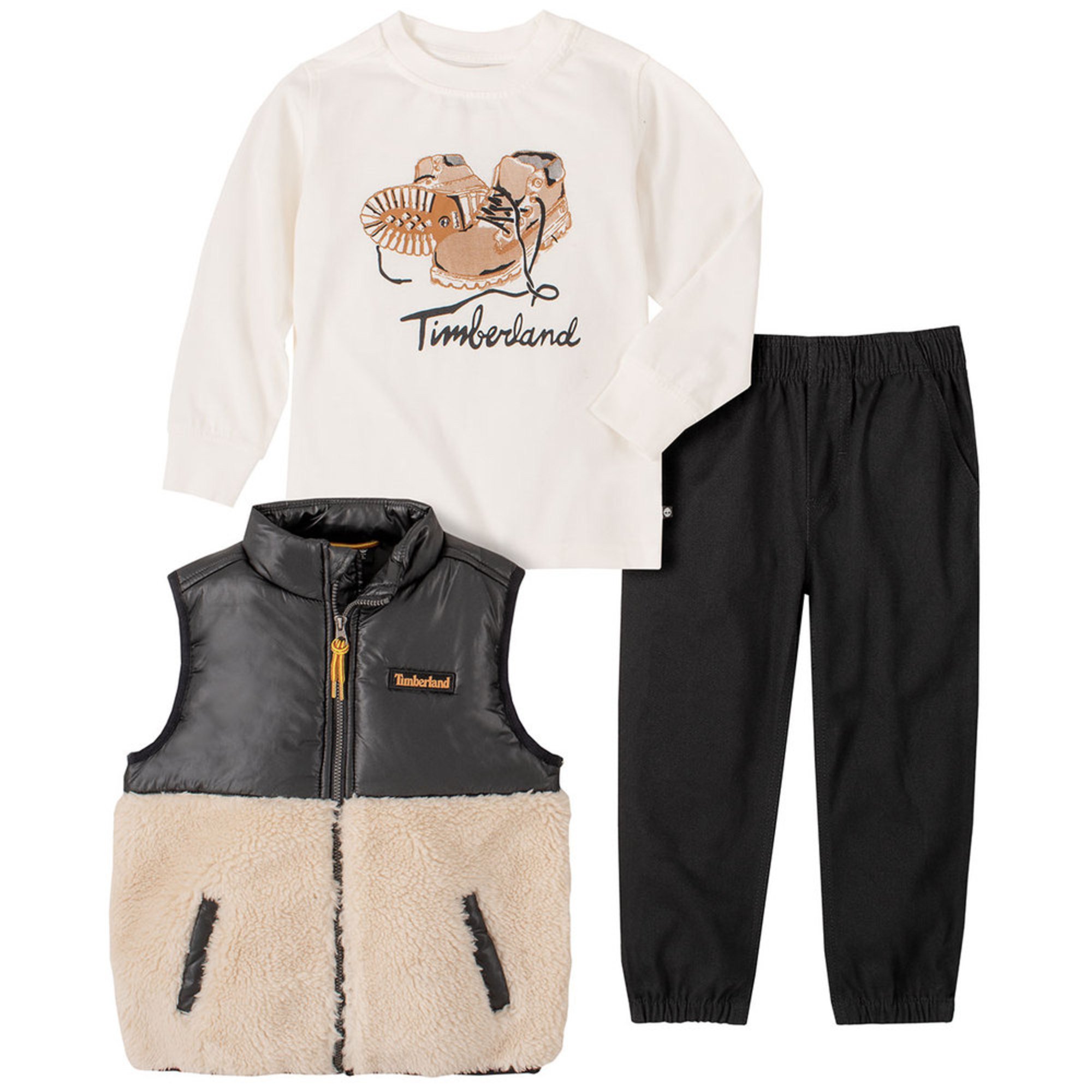 Timberland Toddler Boys' 3piece Vest, Long Sleeve Tee & Pant Set