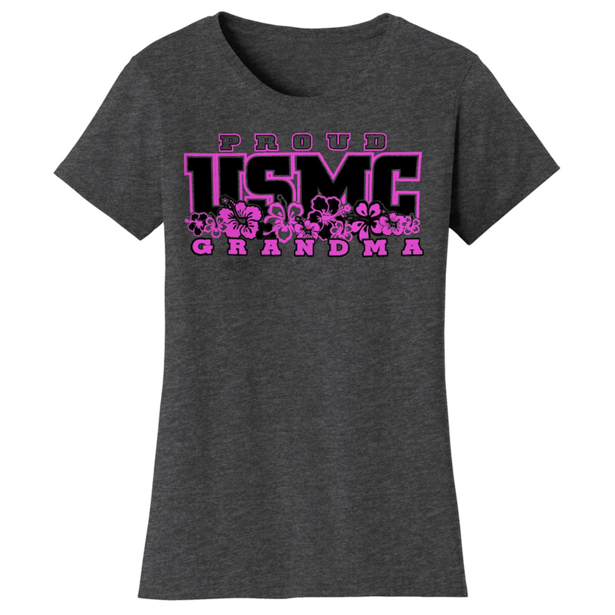 Frontline Military Apparel Women's Usmc Proud Grandma Hibiscus Tee