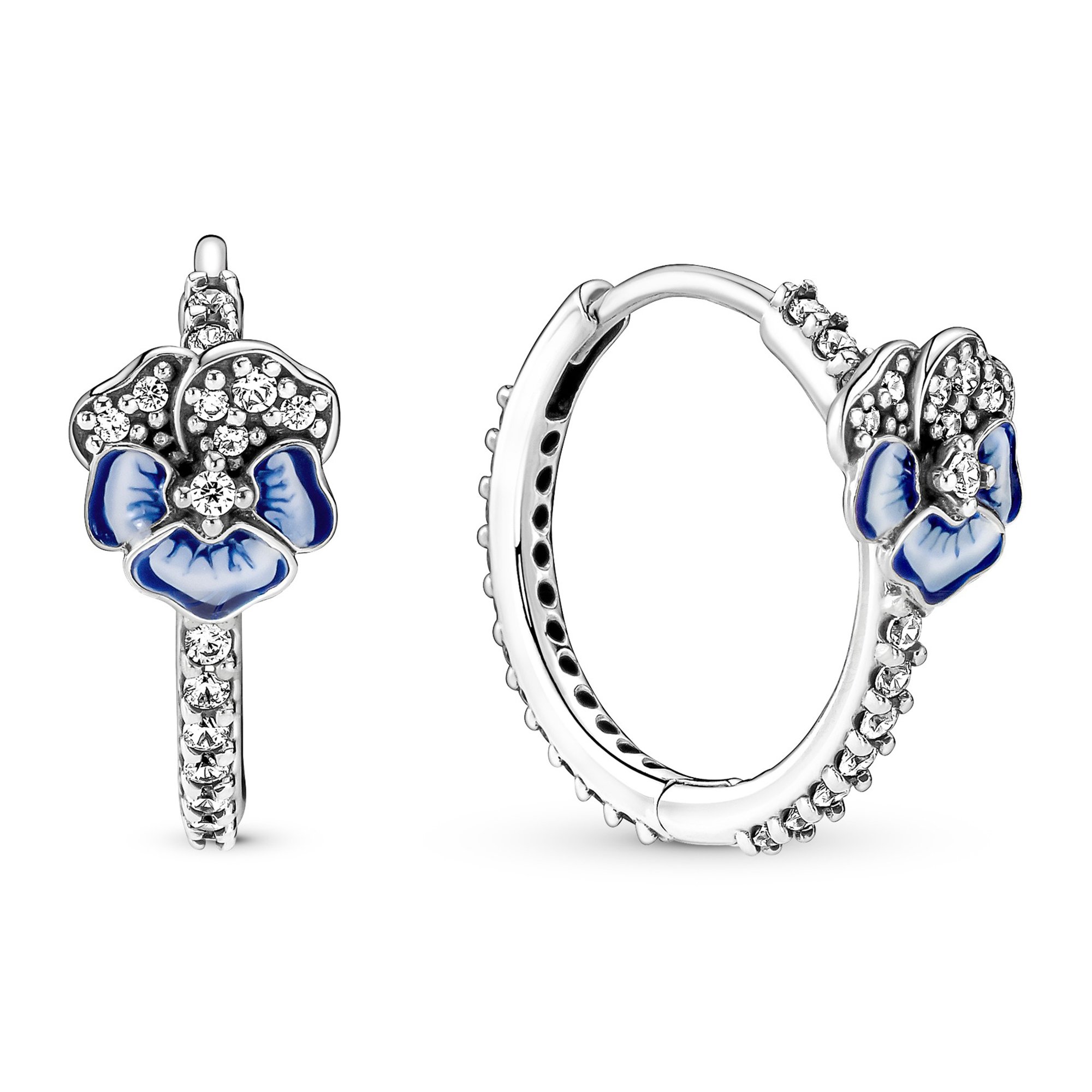 Pandora Blue Pansy Flower Hoop Earrings Fashion Jewelry Accessories