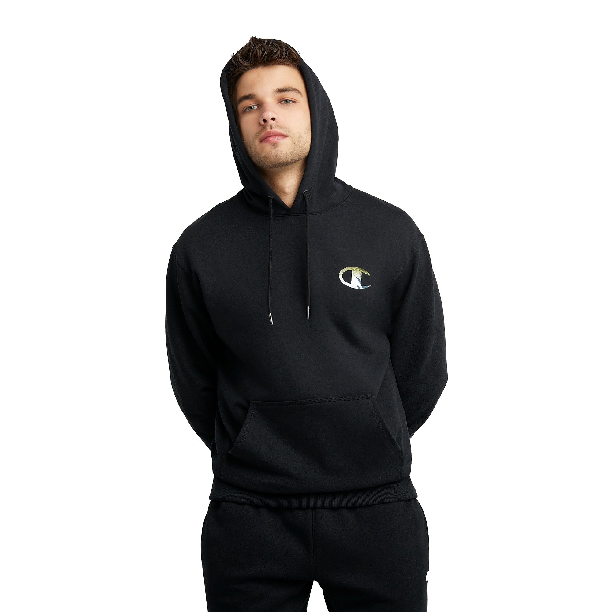 Champion Men's Powerblend Vertical Logo Pullover Hoodie Men's Active