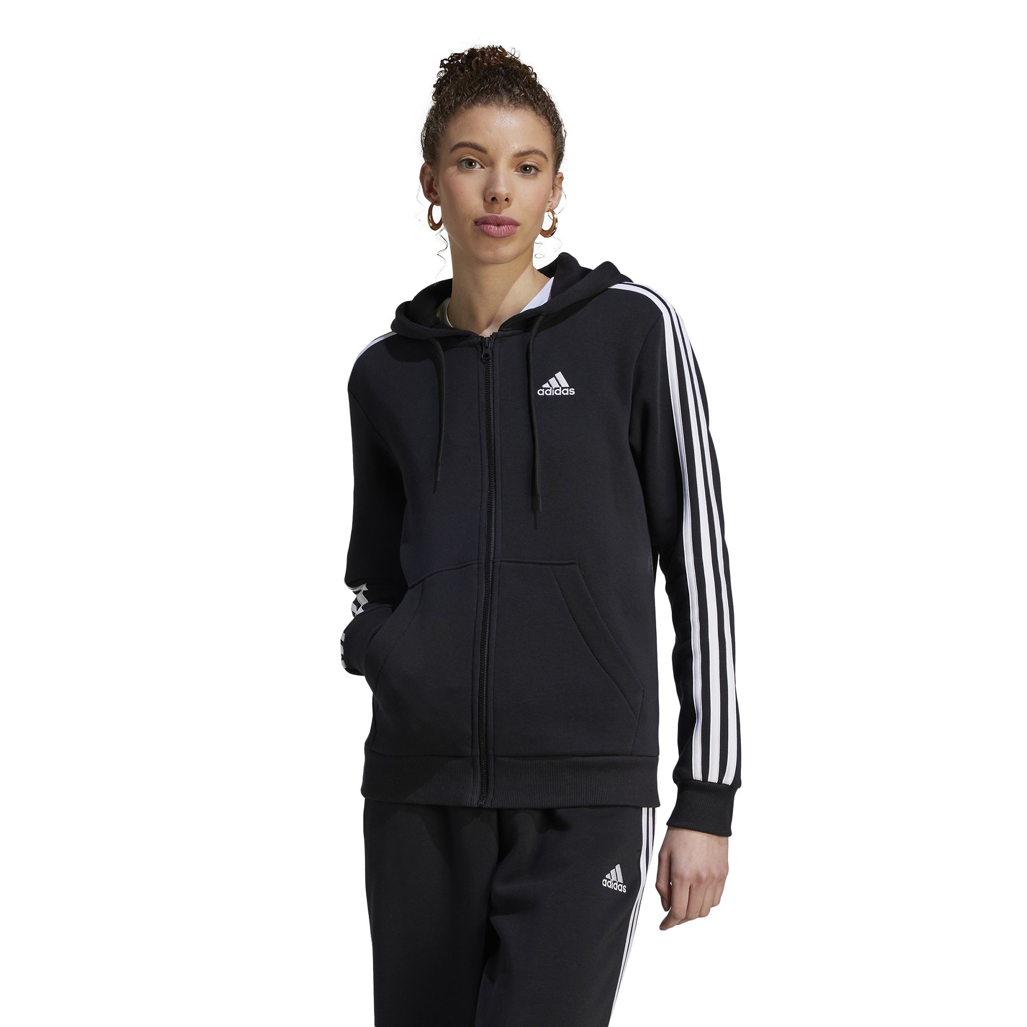 Adidas Women's Essential Three Stripe Full Zip Hoodie | Women's Active ...