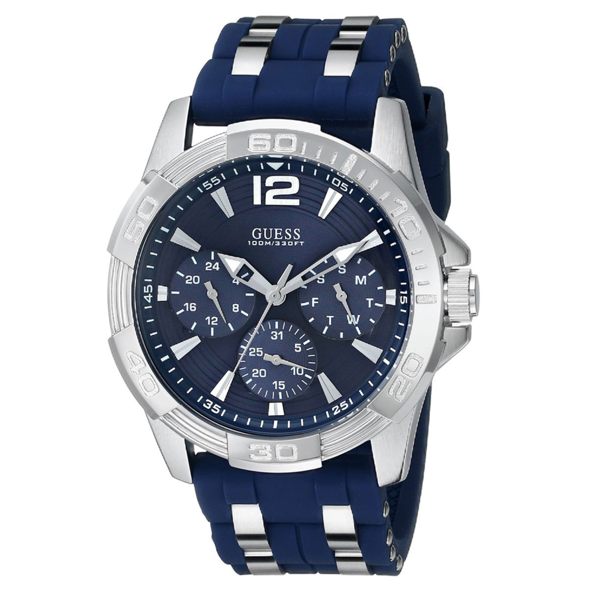 guess guess men s blue silicone and stainless steel watch 43mm based ...