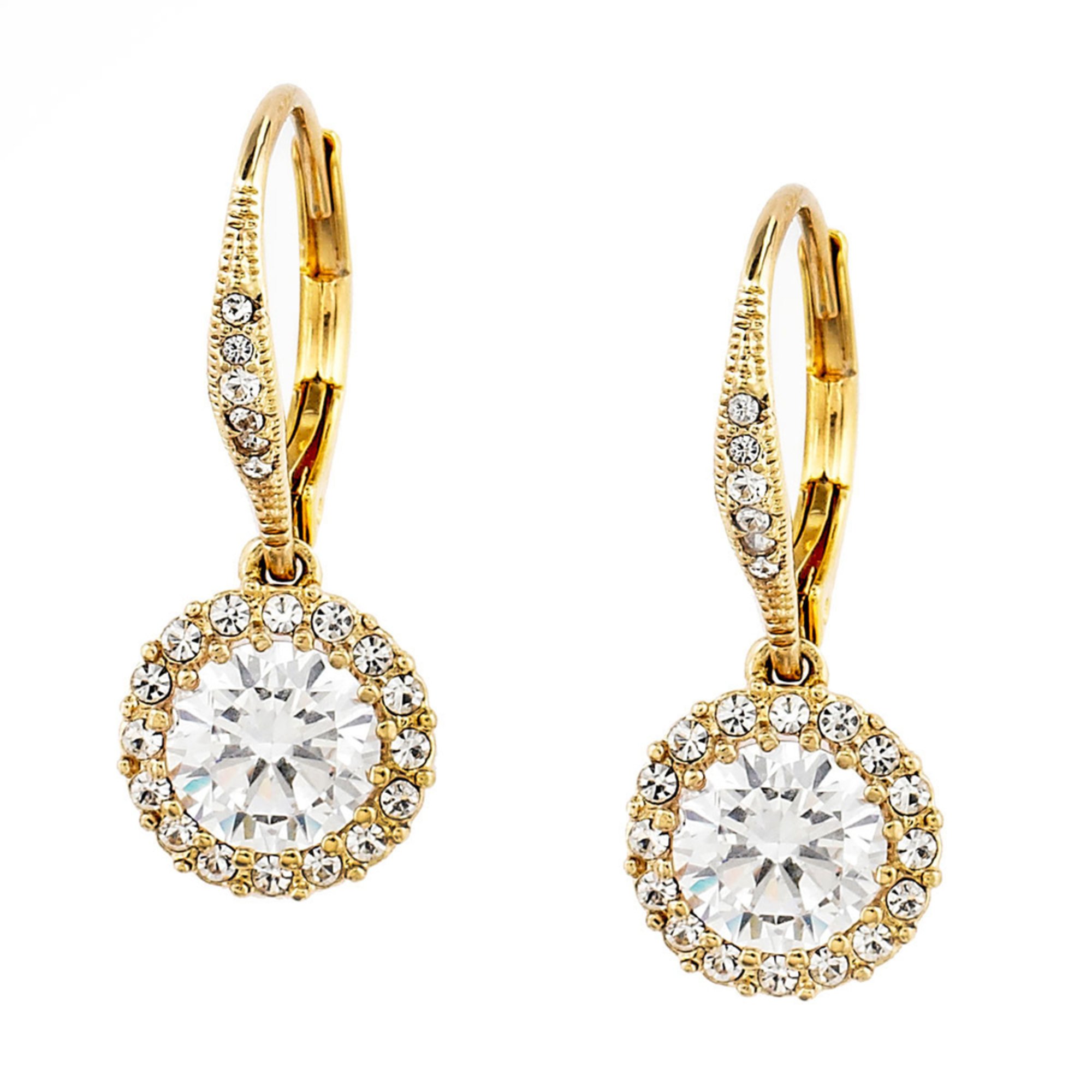 Nadri Gold Tone Round Cz Drop Leverback Earrings | Fashion 