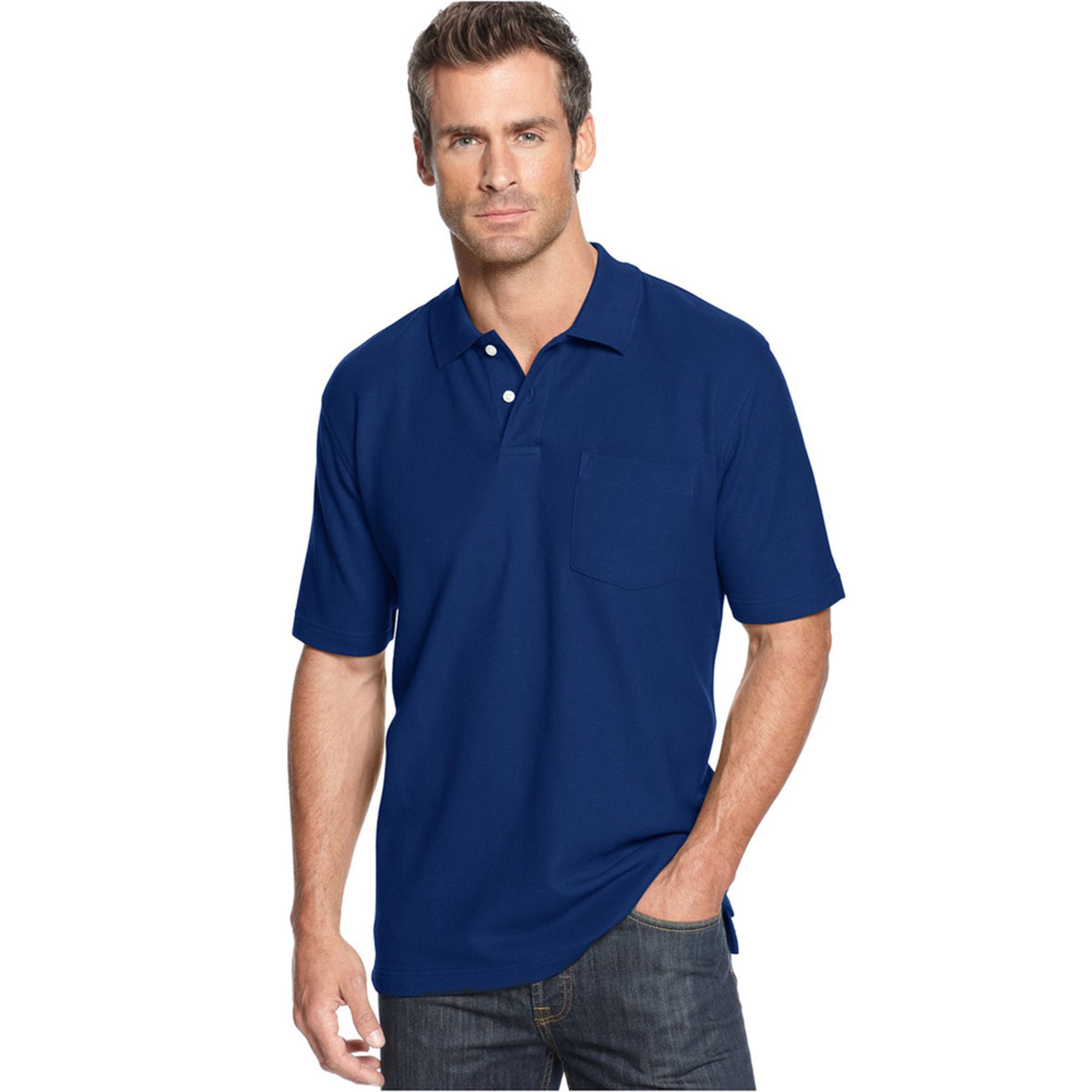 John Ashford Men's Navy Blue Short Sleeve Solid Polo With ...